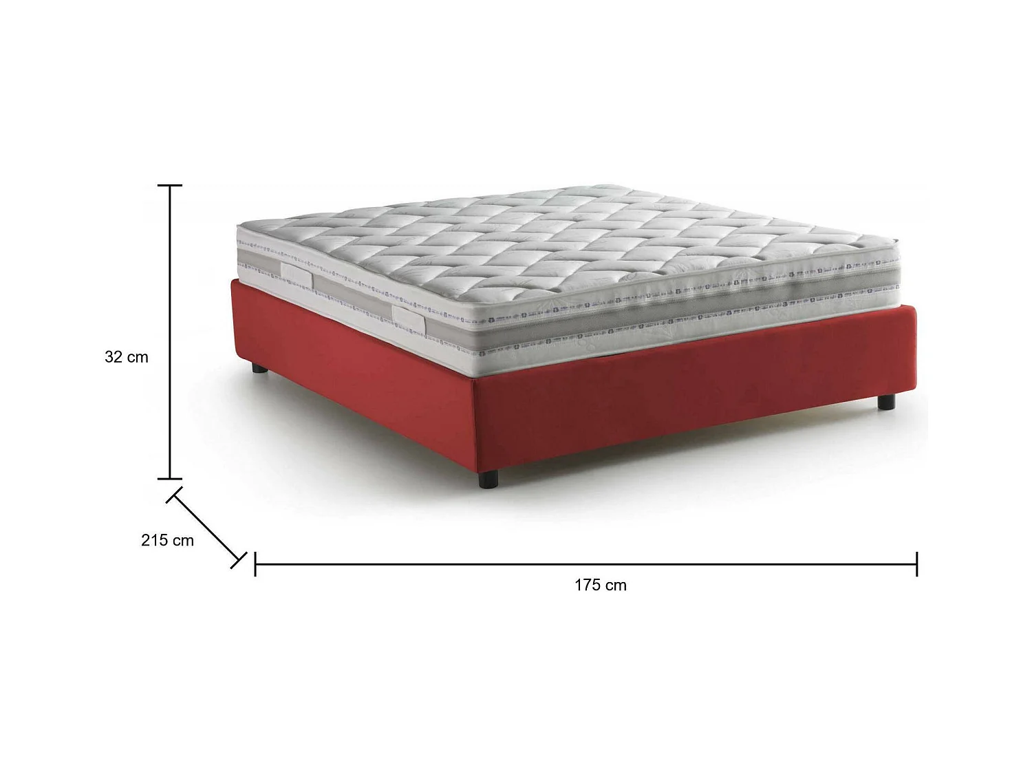 Lit double Deusep, Lit coffre avec revêtement en tissu, 100% Made in Italy, Ouverture frontale, avec matelas 160x200 cm inclus, Rouge