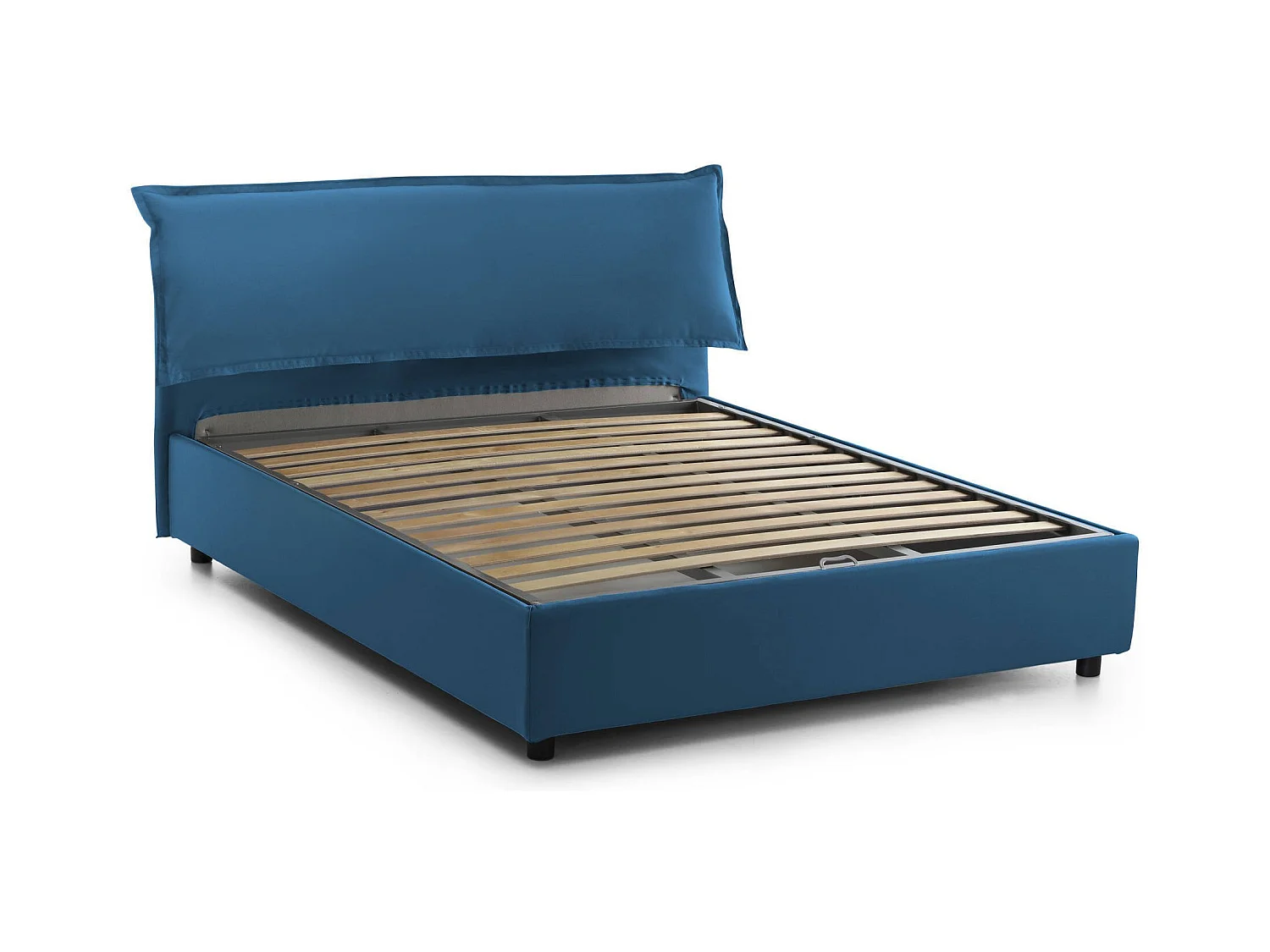 Lit double Dbiand, lit coffre déhoussable avec tête de lit rembourrée et cadre de lit coffre, 100% Made in Italy, adapté pour matelas 160x200 cm, Bleu
