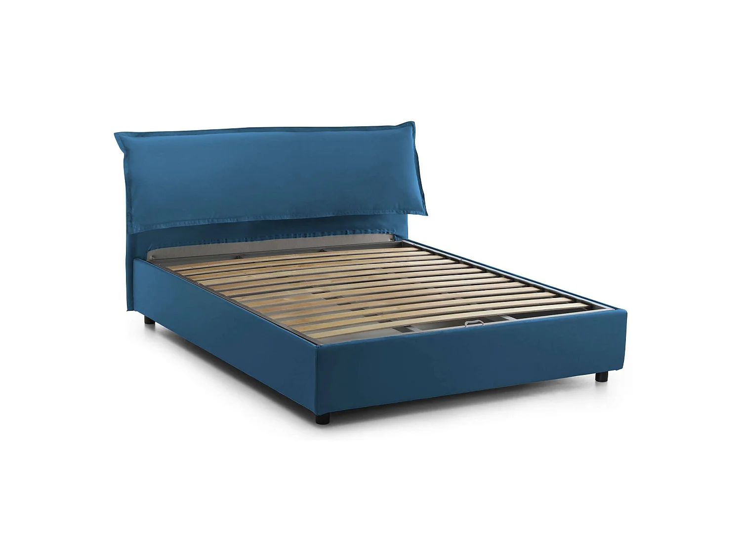 Lit double Dbiand, lit coffre déhoussable avec tête de lit rembourrée et cadre de lit coffre, 100% Made in Italy, adapté pour matelas 160x200 cm, Bleu