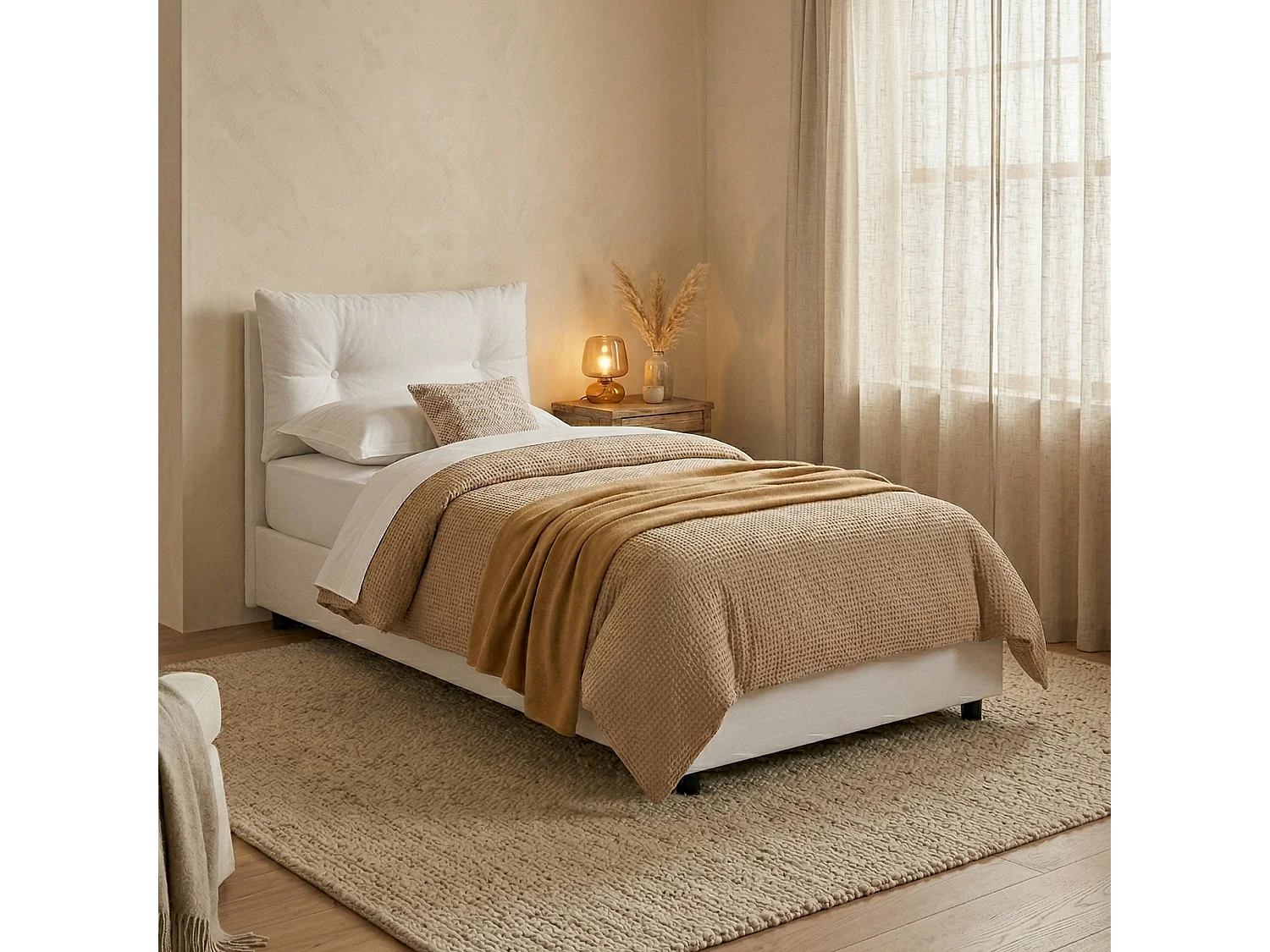 Lit simple Daais, Lit coffre avec revêtement en tissu, 100% Made in Italy, Ouverture frontale, adapté pour matelas 80x190 cm, Blanc