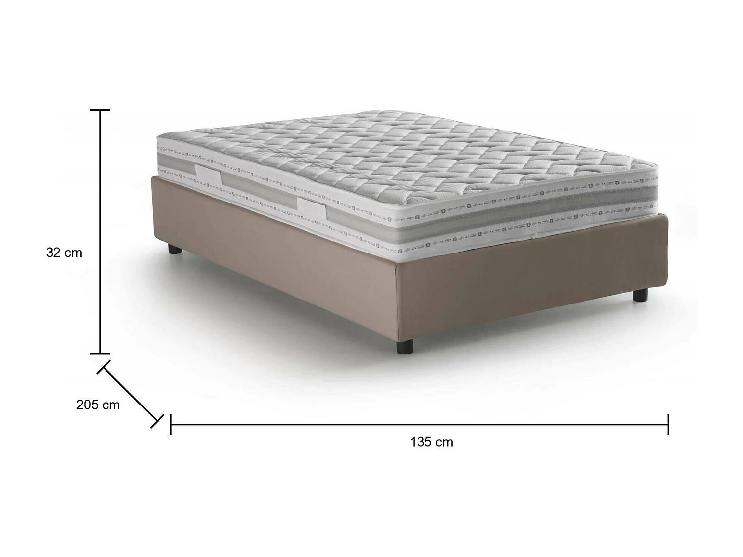 Lit double Dbamb, Lit coffre avec revêtement en tissu, 100% Made in Italy, Ouverture frontale, avec matelas 120x190 cm inclus, Taupe