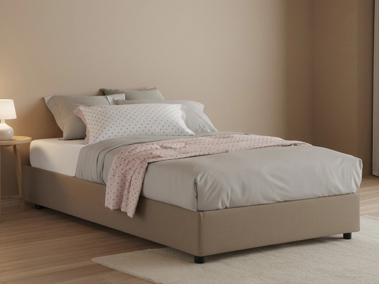 Lit double Dbamb, Lit coffre avec revêtement en tissu, 100% Made in Italy, Ouverture frontale, avec matelas 120x190 cm inclus, Taupe