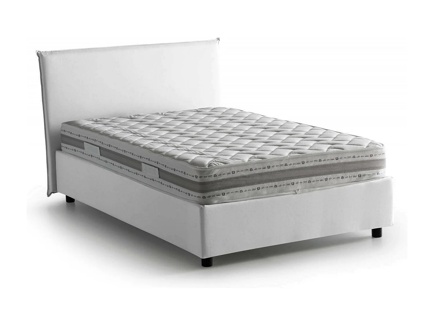 Lit double Dpalear, lit coffre avec revêtement en tissu, 100% Made in Italy, ouverture frontale, avec matelas 120x200 cm inclus, Blanc