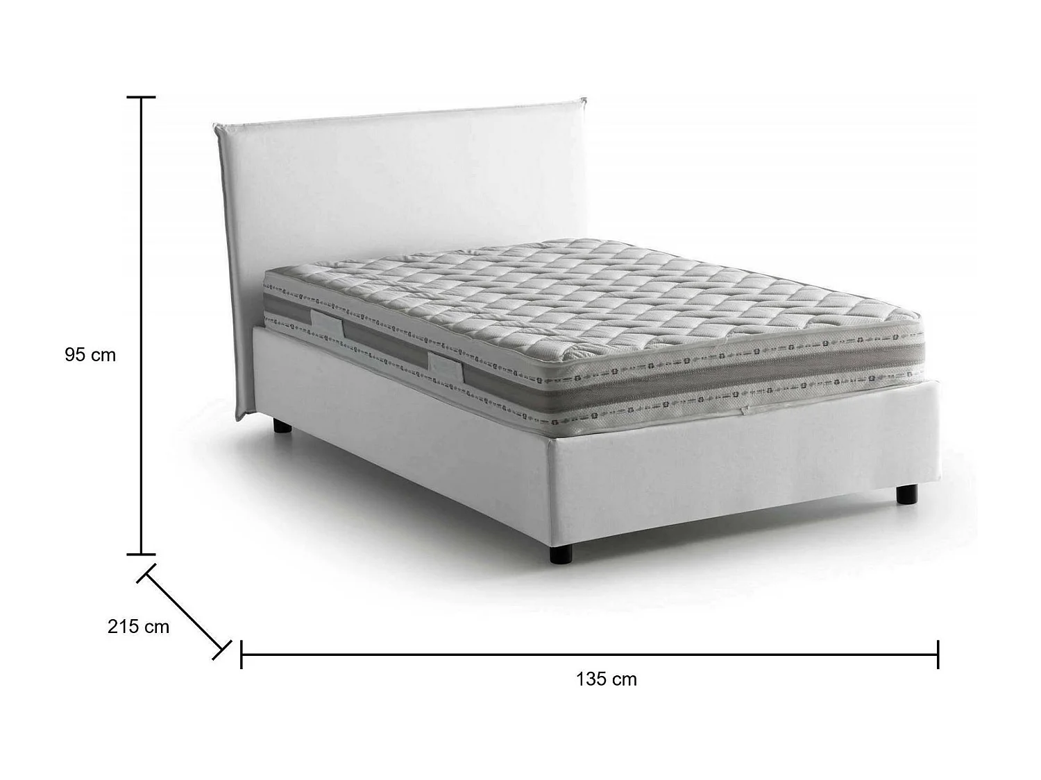Letto Piazza e Mezza Alvino, Materasso Incluso Made in Italy, 135x215 cm Bianco