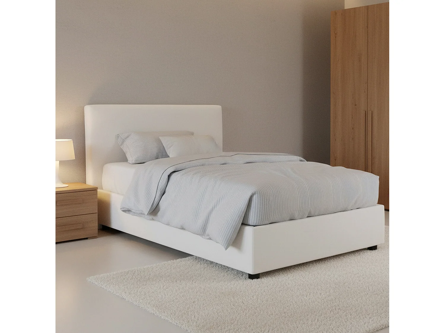 Lit double Dpalear, lit coffre avec revêtement en tissu, 100% Made in Italy, ouverture frontale, avec matelas 120x200 cm inclus, Blanc