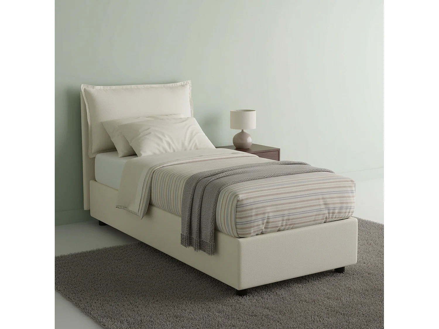 Lit simple Dasenci, Lit coffre avec revêtement en tissu, 100% Made in Italy, Ouverture frontale, adapté pour matelas 90x200 cm, Beige
