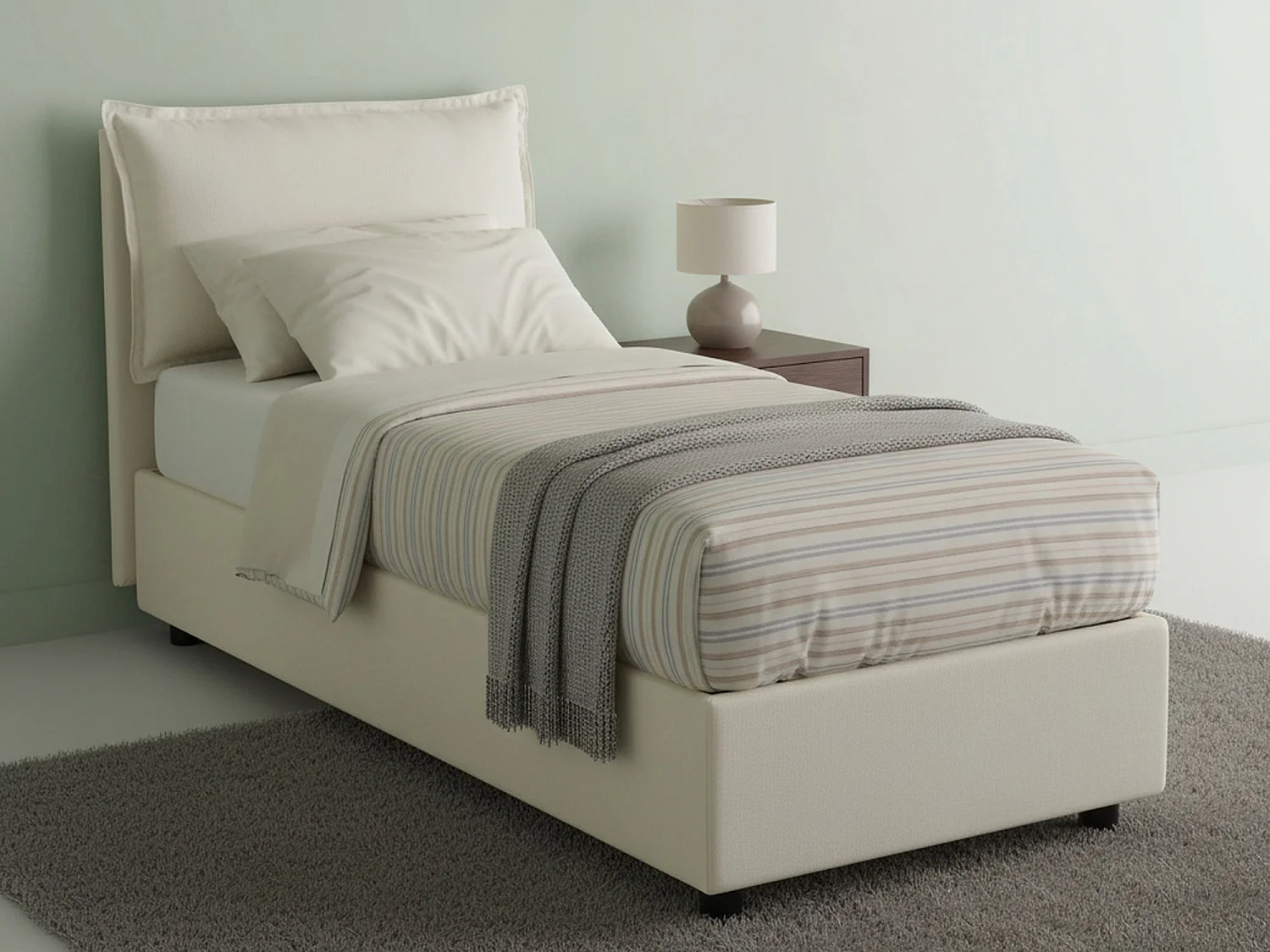 Lit simple Dasenci, Lit coffre avec revêtement en tissu, 100% Made in Italy, Ouverture frontale, adapté pour matelas 90x200 cm, Beige