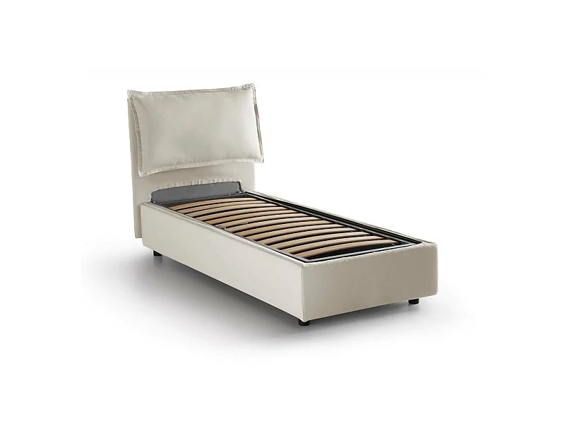 Lit simple Dasenci, Lit coffre avec revêtement en tissu, 100% Made in Italy, Ouverture frontale, adapté pour matelas 90x200 cm, Beige
