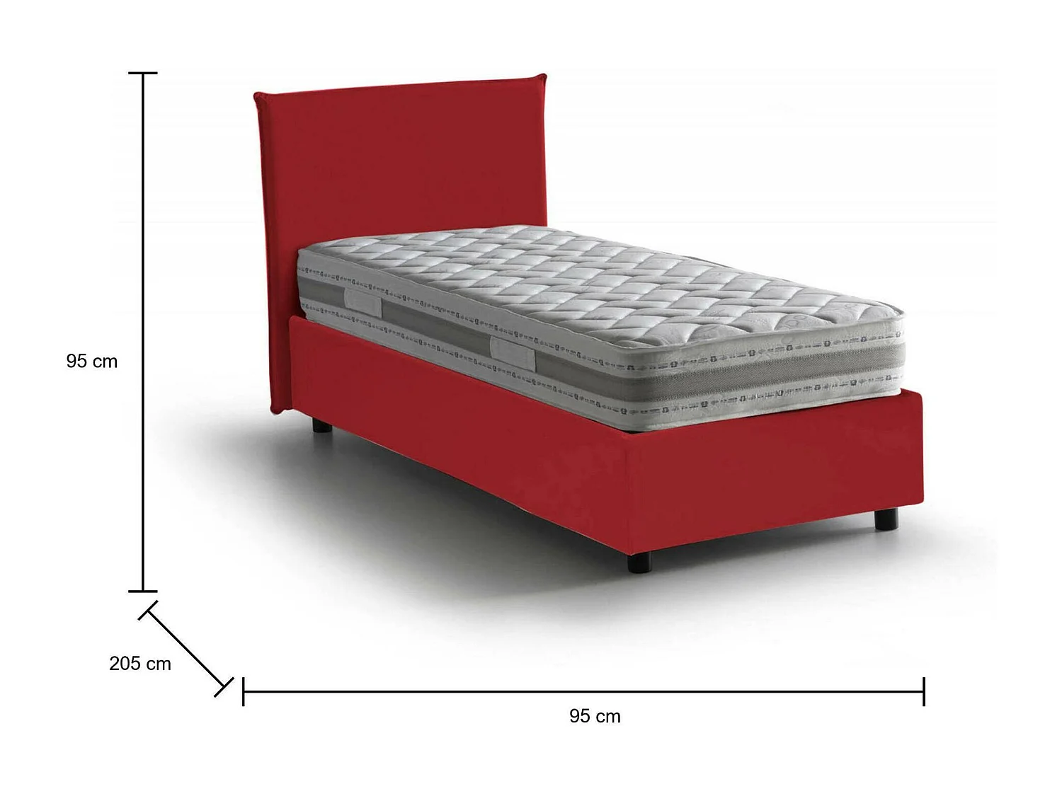 Cama individual Daugell, Cama contenedor con revestimiento de tela, 100% Made in Italy, Apertura lateral, con colchón Cm 80x190 incluido, Rojo