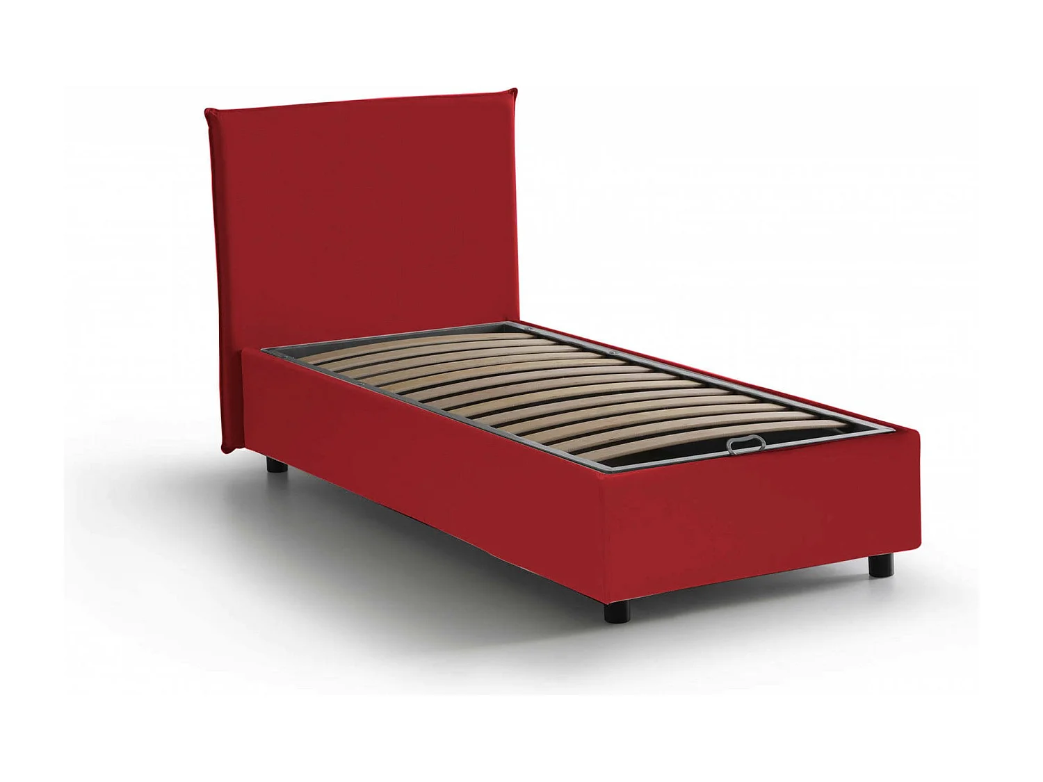 Cama individual Daugell, Cama contenedor con revestimiento de tela, 100% Made in Italy, Apertura lateral, con colchón Cm 80x190 incluido, Rojo