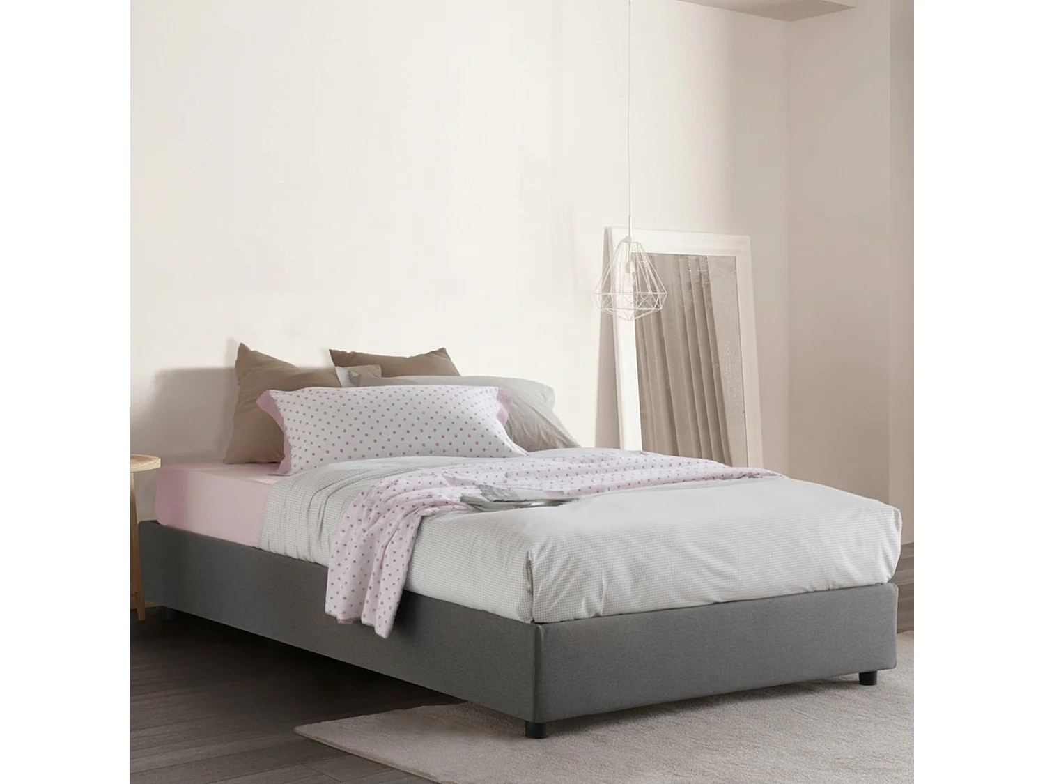 Lit double Dbamb, Lit coffre avec revêtement en tissu, 100% Made in Italy, Ouverture frontale, avec matelas 120x190 cm inclus, Gris