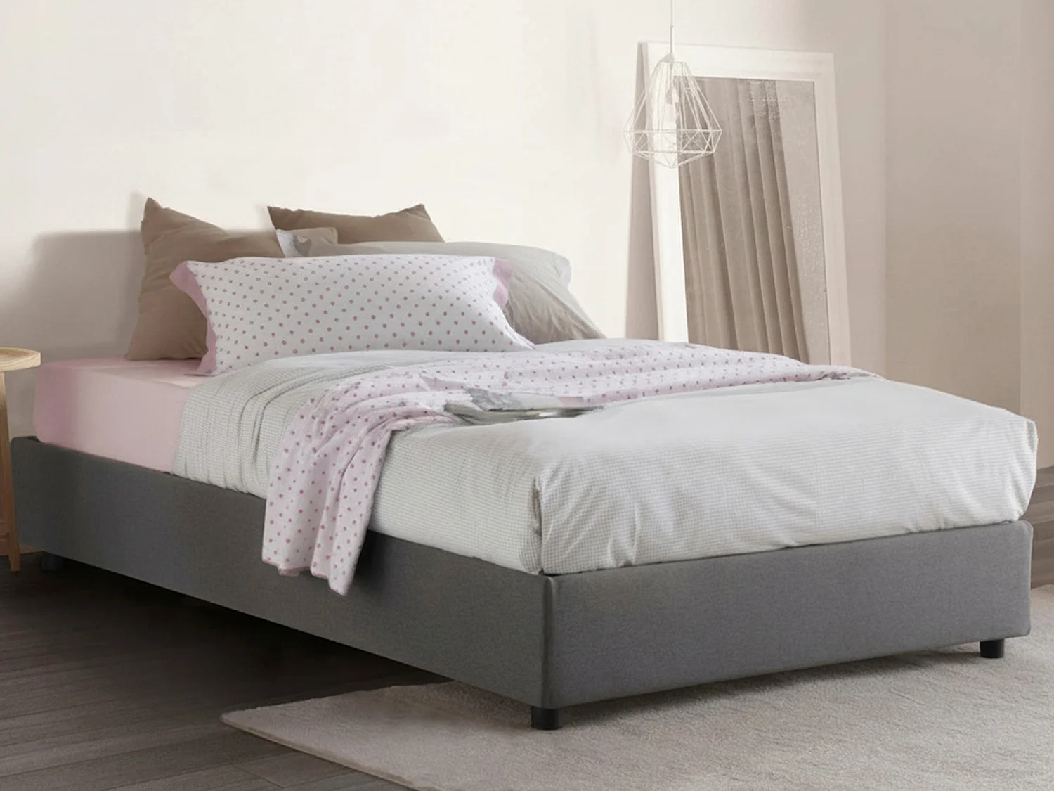 Lit double Dbamb, Lit coffre avec revêtement en tissu, 100% Made in Italy, Ouverture frontale, avec matelas 120x190 cm inclus, Gris