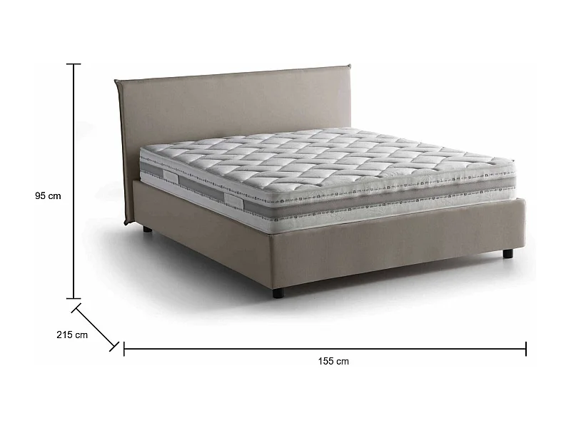 Lit double Dallegr, Lit coffre avec revêtement en tissu, 100% Made in Italy, Ouverture frontale, avec matelas 140x200 cm inclus, Taupe