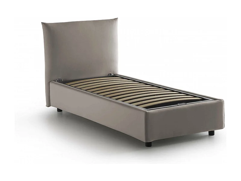 Cama de solteiro Dbeccar, Cama de armazenamento com forro de tecido, 100% Fabricado na Itália, Abertura frontal, adequada para colchão 80x190 cm, Taupe