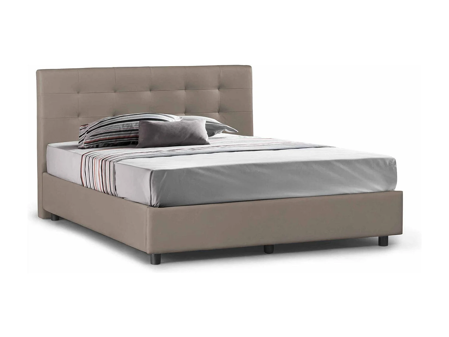 Cama de casal Dnannin, Cama de armazenamento e cabeceira em couro ecológico, 100% Fabricado na Itália, Abertura frontal, adequada para colchão 160x190 cm, Taupe