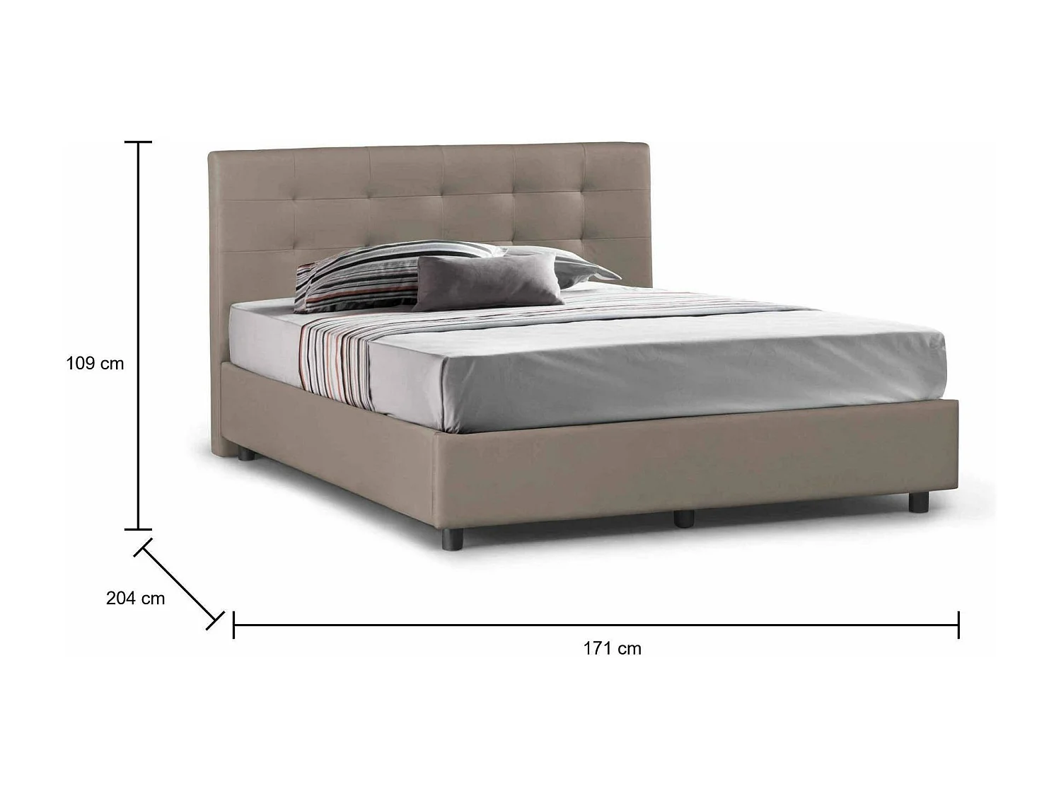 Cama de casal Dnannin, Cama de armazenamento e cabeceira em couro ecológico, 100% Fabricado na Itália, Abertura frontal, adequada para colchão 160x190 cm, Taupe