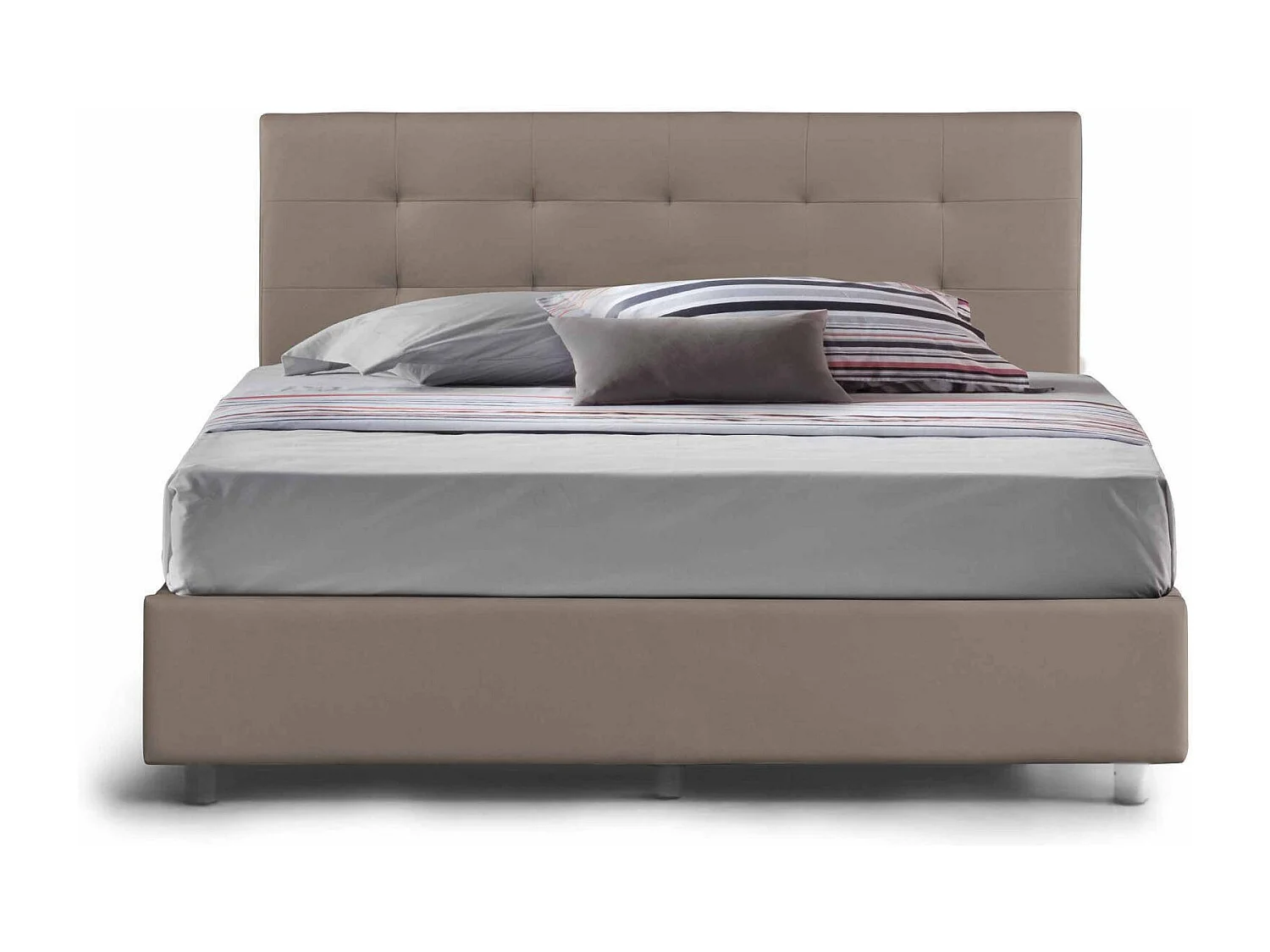 Cama de casal Dnannin, Cama de armazenamento e cabeceira em couro ecológico, 100% Fabricado na Itália, Abertura frontal, adequada para colchão 160x190 cm, Taupe