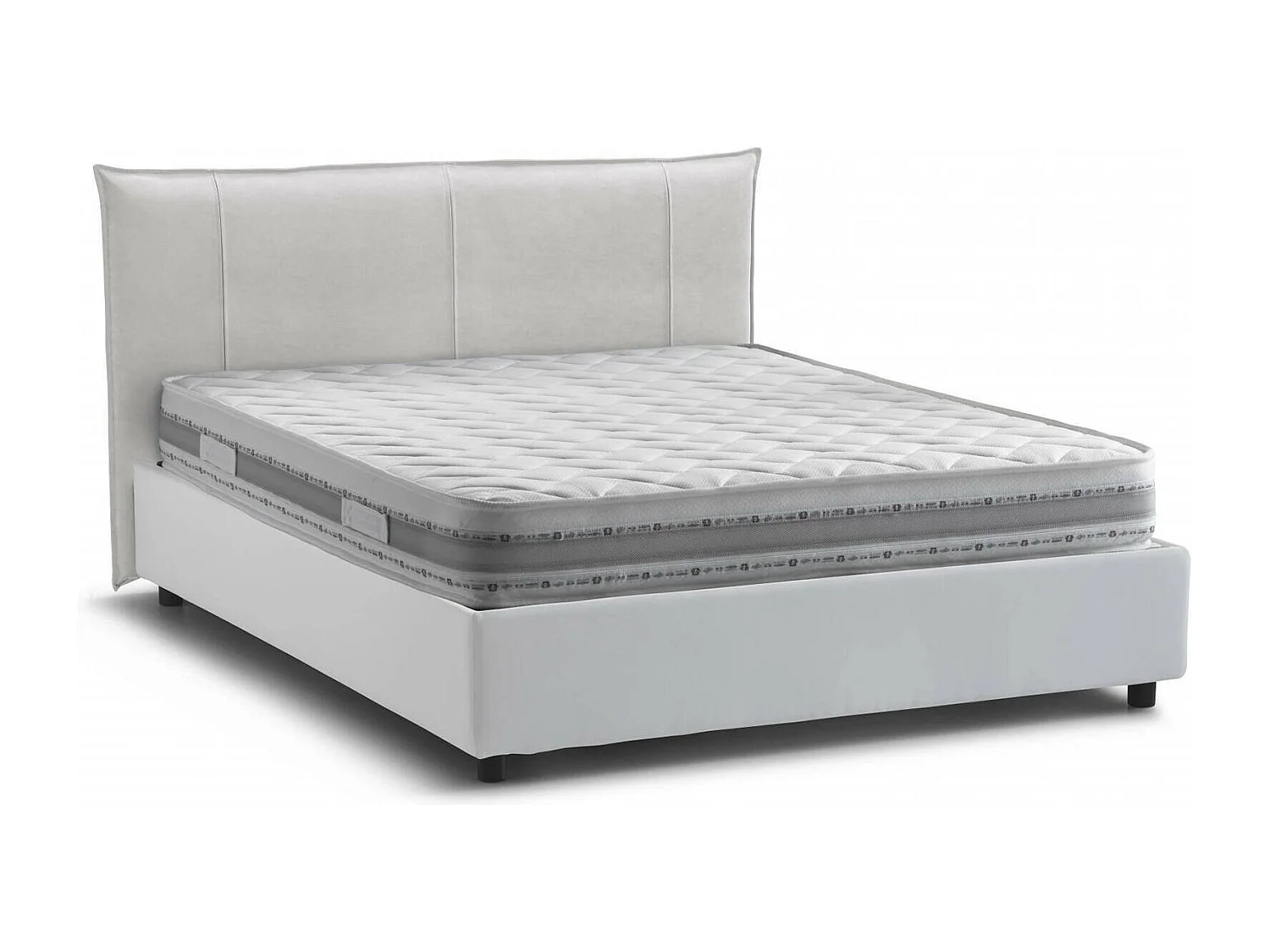 Lit double Ddaiv, Lit coffre avec revêtement en tissu, 100% Made in Italy, Ouverture frontale, avec matelas 160x190 cm inclus, Blanc