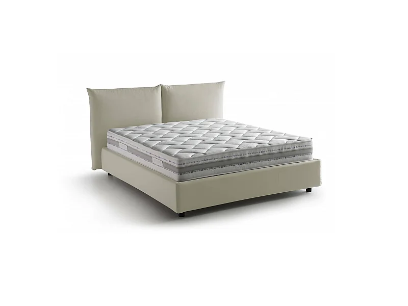 Lit double Dbrunor, Lit coffre avec revêtement en tissu, 100% Made in Italy, Ouverture frontale, avec matelas 160x200 cm inclus, Beige