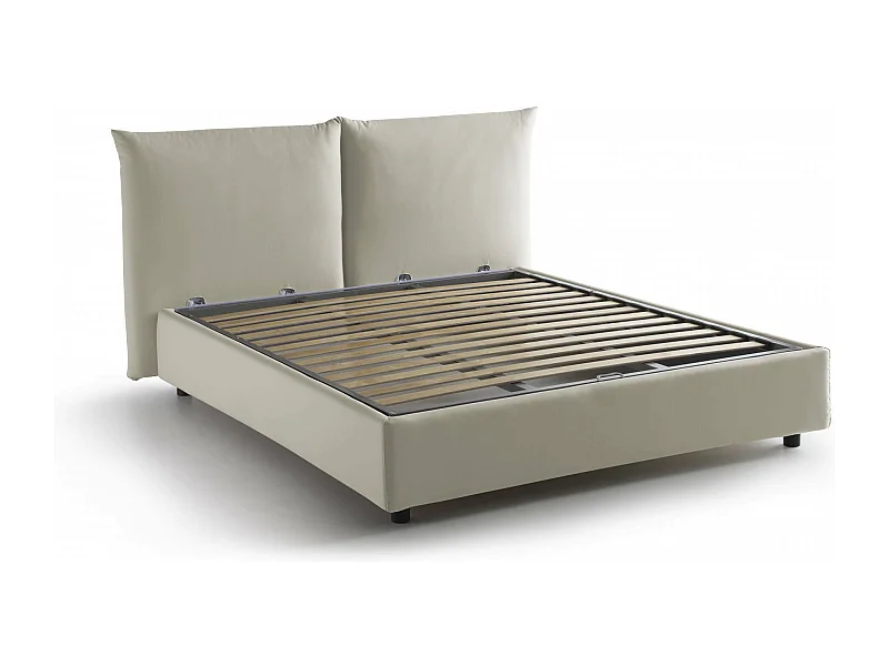 Dbrunor tweepersoonsbed, Opbergbed met stoffen bekleding, 100% Made in Italy, Opening aan de voorkant, inclusief matras van 160x200 cm, Beige