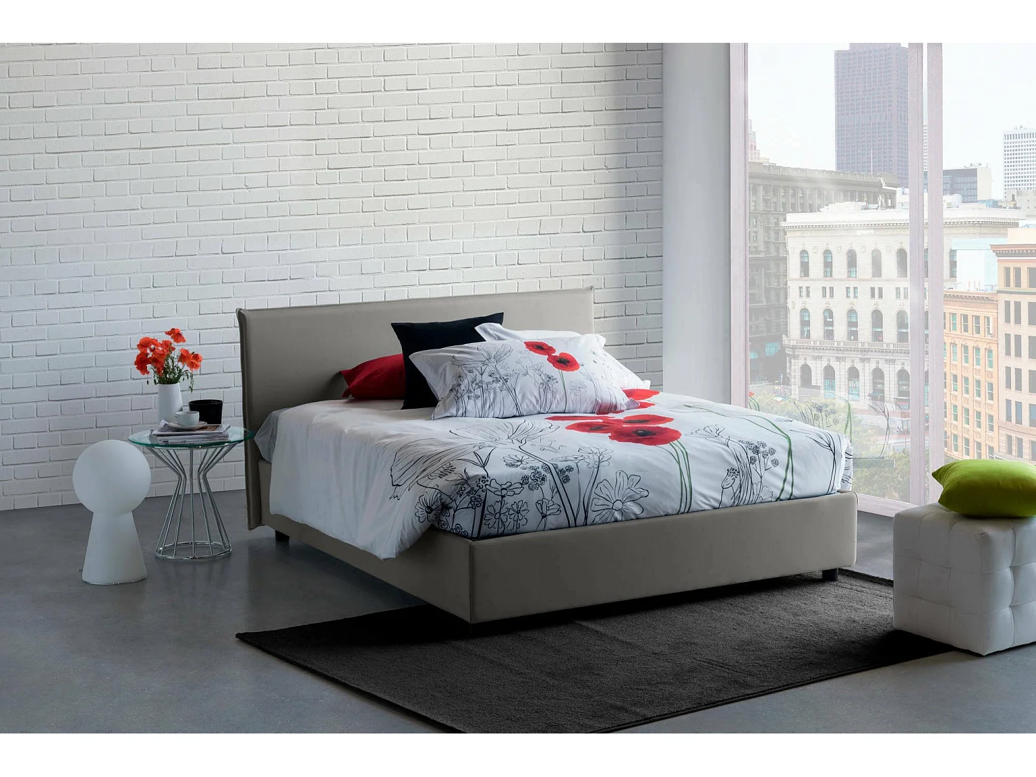 Cama matrimonial Dahmeta, Cama contenedor con revestimiento de tela, 100% Made in Italy, Apertura frontal, con colchón Cm 140x190 incluido, Gris