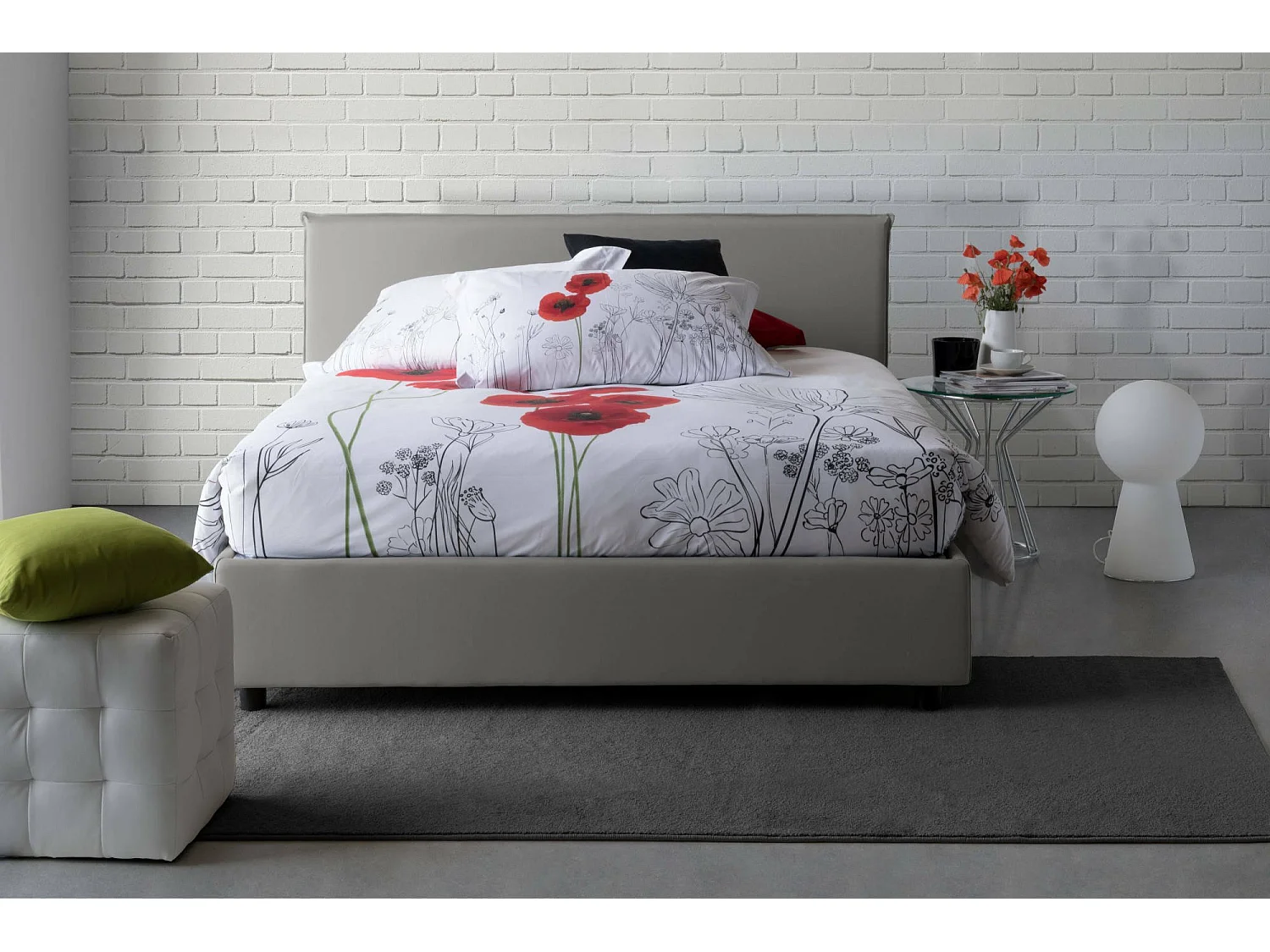 Cama matrimonial Dahmeta, Cama contenedor con revestimiento de tela, 100% Made in Italy, Apertura frontal, con colchón Cm 140x190 incluido, Gris