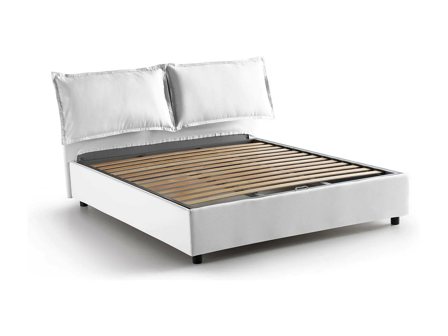 Lit double Dgnahor, Lit coffre avec revêtement en tissu, 100% Made in Italy, Ouverture frontale, adapté pour matelas 140x200 cm, Blanc