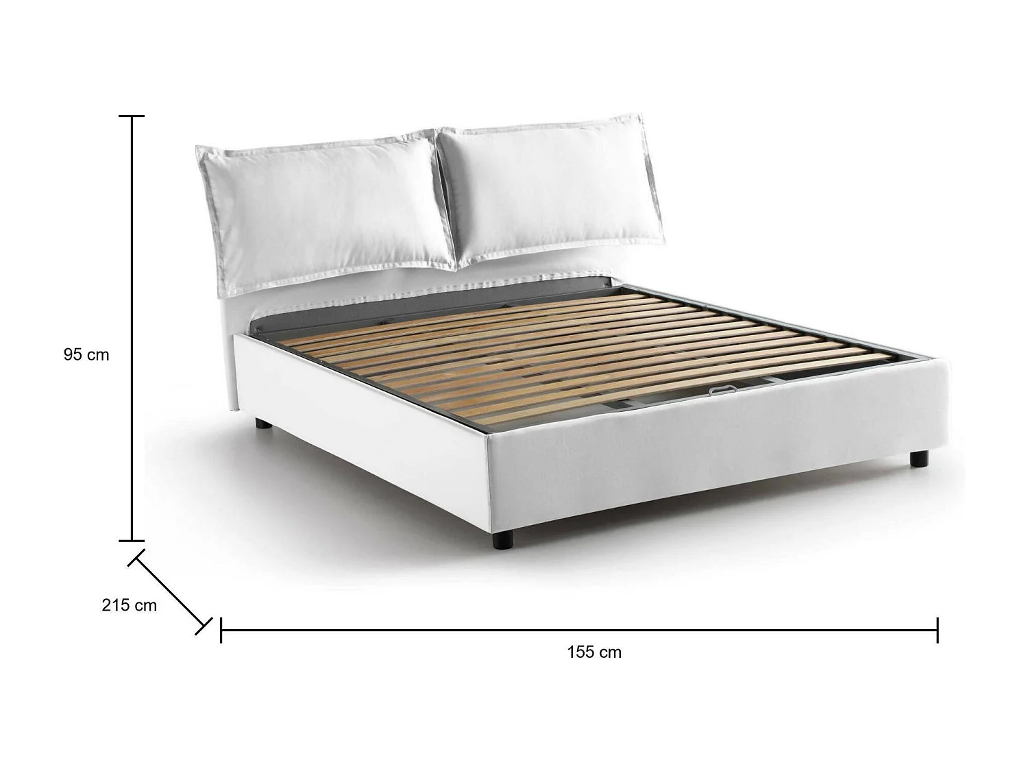 Lit double Dgnahor, Lit coffre avec revêtement en tissu, 100% Made in Italy, Ouverture frontale, adapté pour matelas 140x200 cm, Blanc