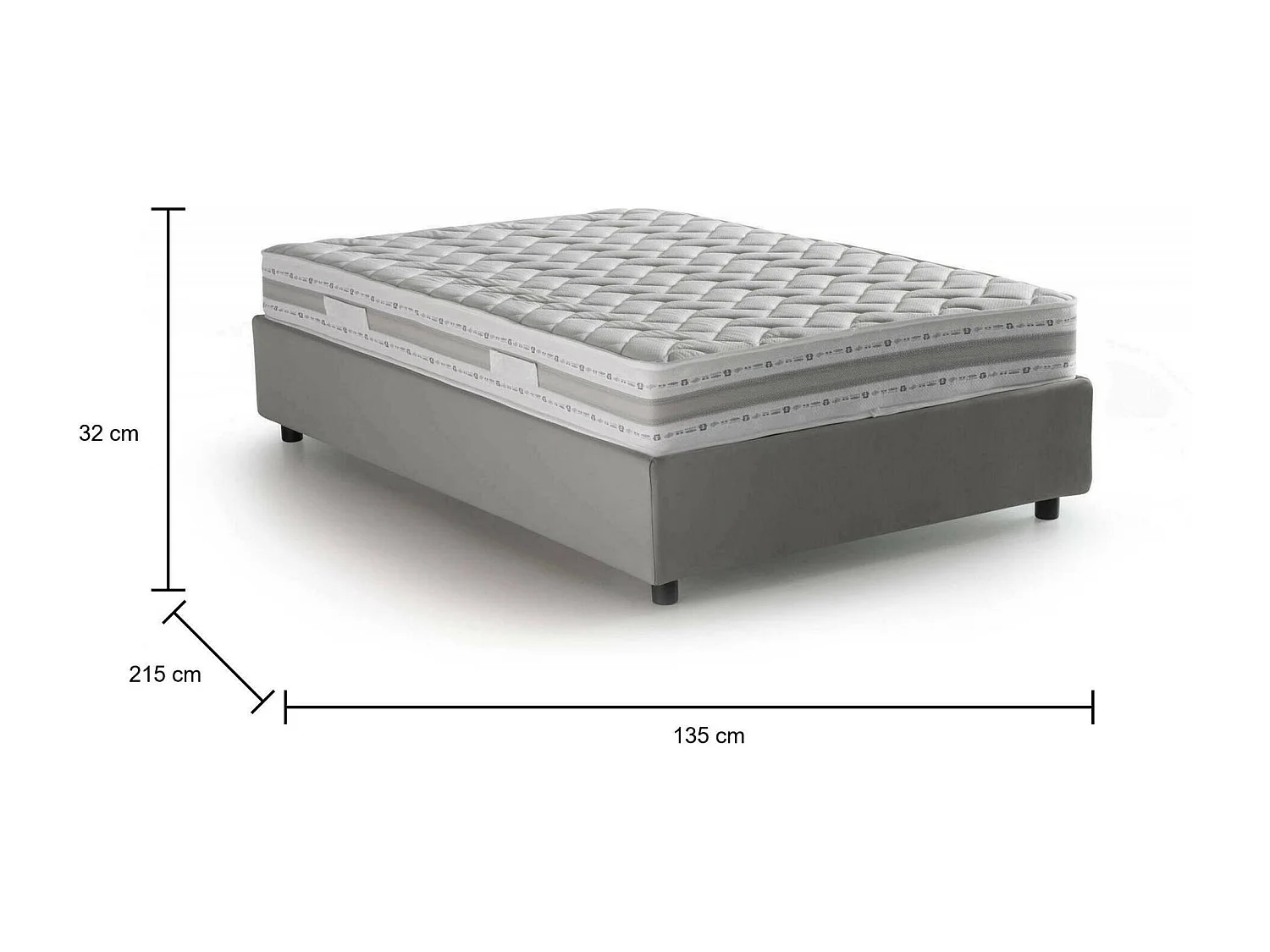Quadratisches und halbes Bett Dmalizi, Containerbett mit Stoffbespannung, 100% Made in Italy, Frontöffnung, inklusive Matratze 120x200 cm, Grau