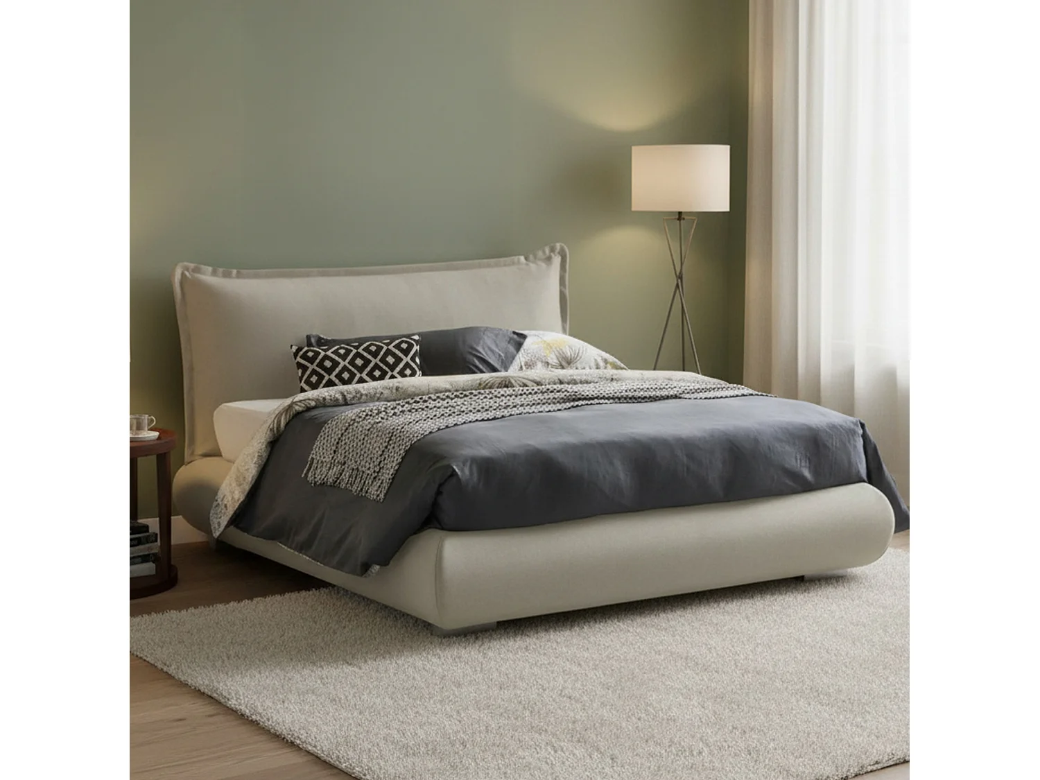 Letto Matrimoniale Geras, Sfoderabile Made in Italy, 180x220 cm Beige