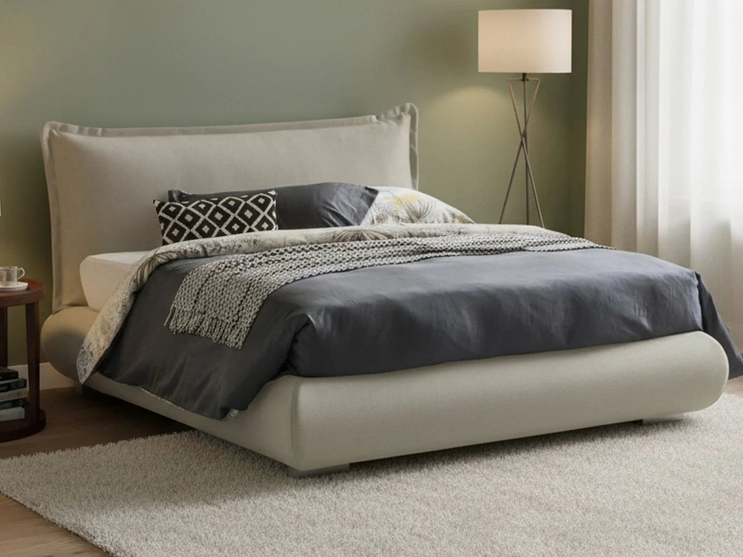 Lit double Dfecci, Lit coffre avec revêtement et tête de lit en tissu, 100% Made in Italy, Ouverture frontale, adapté pour matelas 160x190 cm, Beige