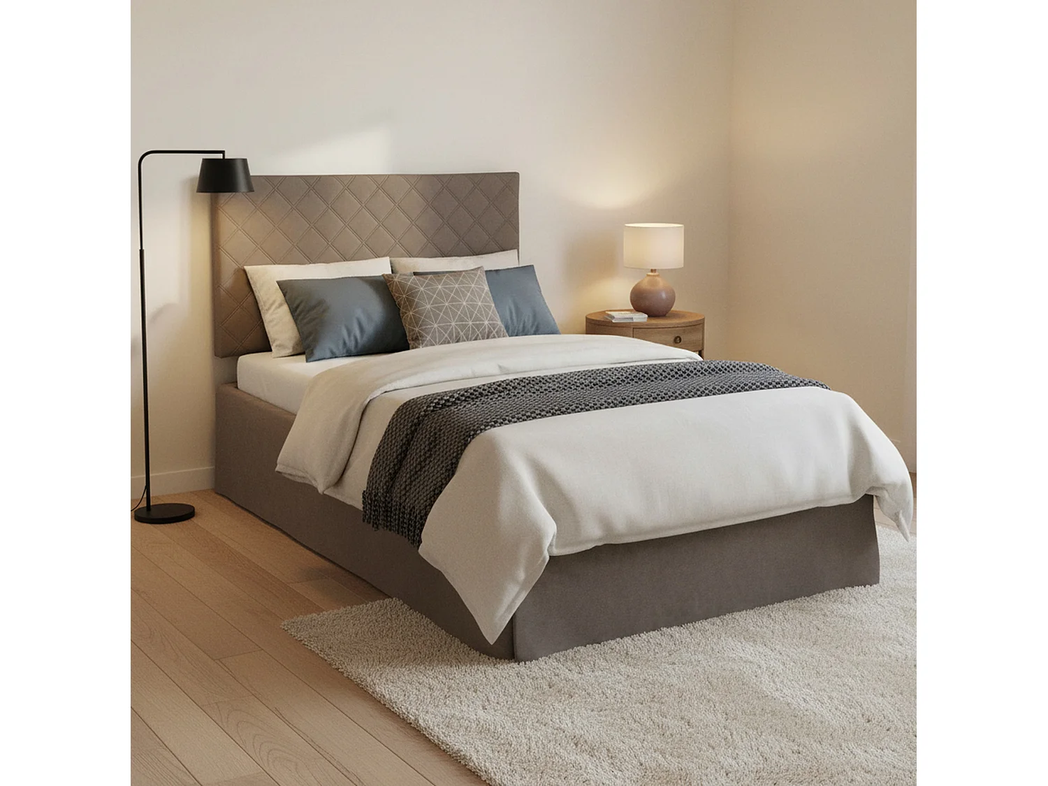 Lit double Dbellem, ensemble tête de lit en éco-cuir avec sommier orthopédique et volant, 100% Made in Italy, adapté pour un matelas 120x190 cm, gris tourterelle