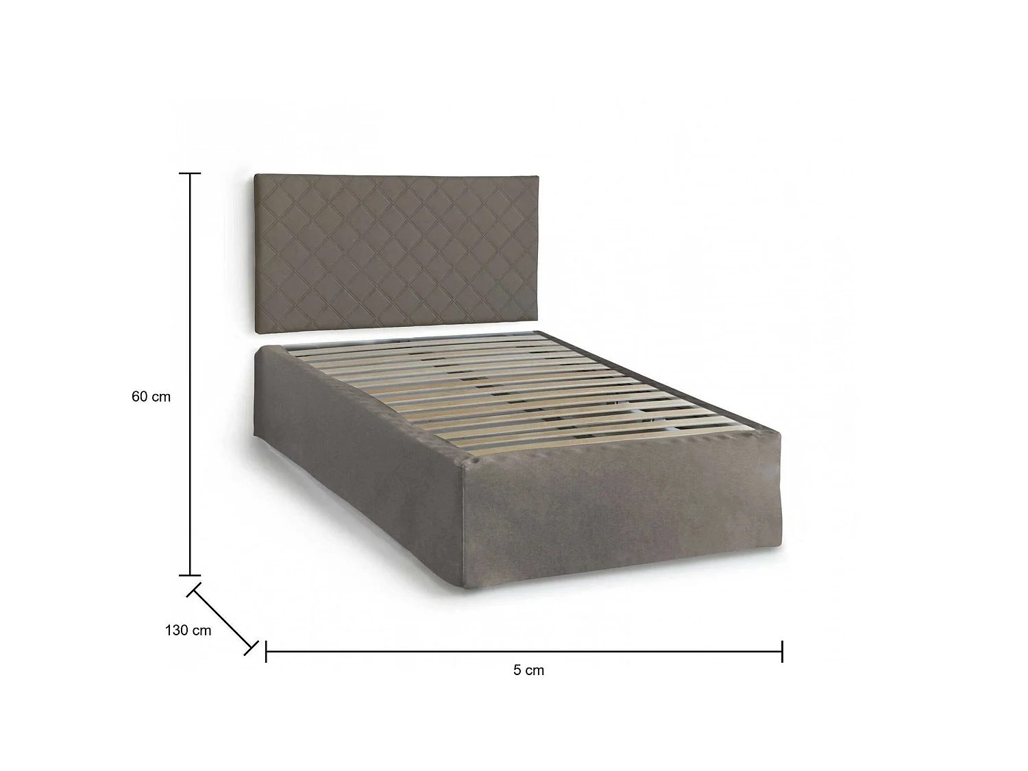 Lit double Dbellem, ensemble tête de lit en éco-cuir avec sommier orthopédique et volant, 100% Made in Italy, adapté pour un matelas 120x190 cm, gris tourterelle