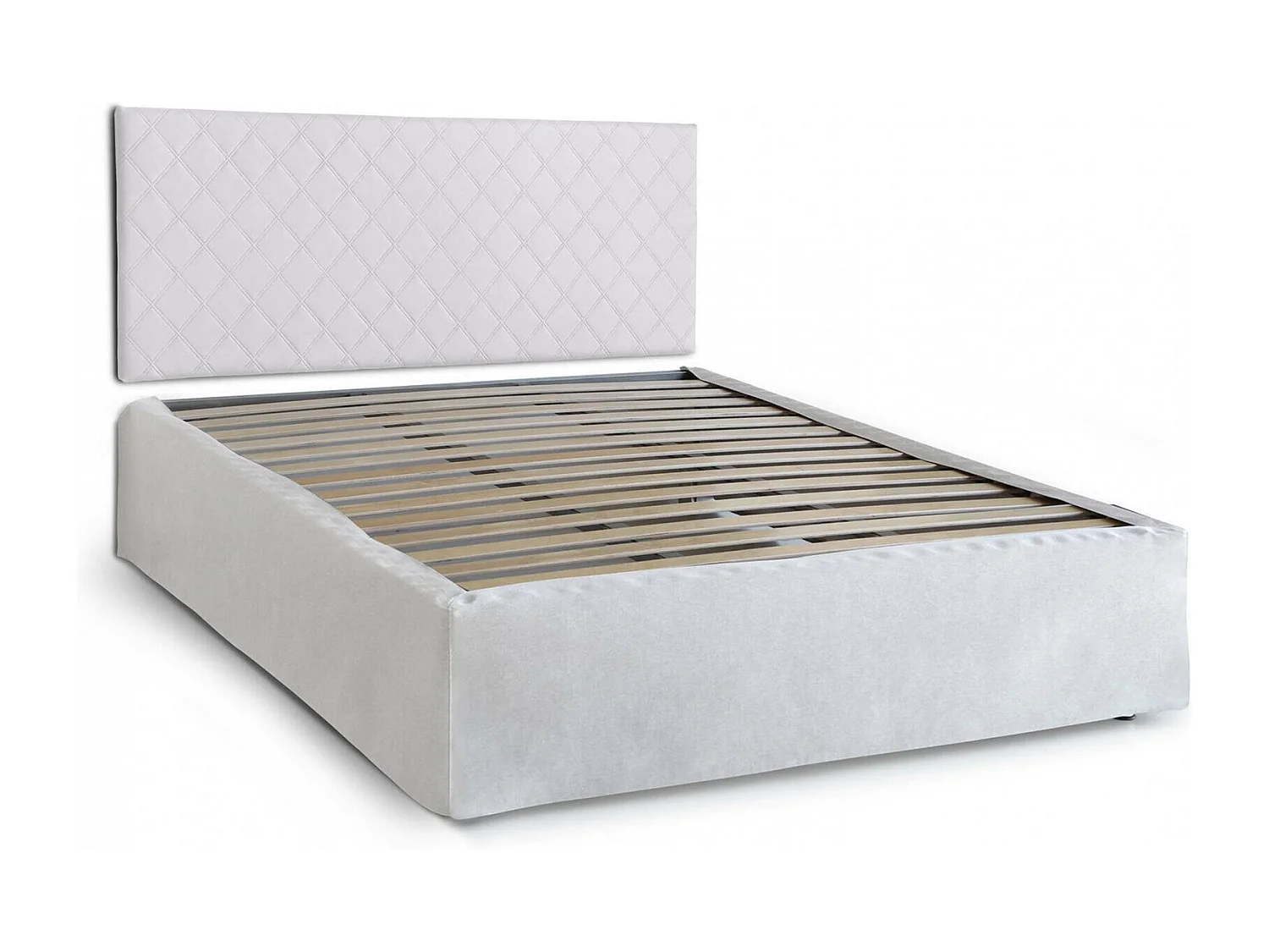 Dbenass tweepersoonsbed, Eco-lederen hoofdeindeset met orthopedische bodem en volant, 100% Made in Italy, geschikt voor een matras van 160x190 cm, Wit