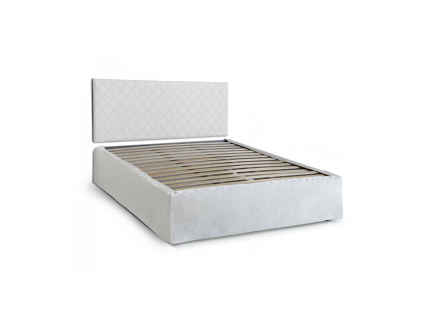 Lit double Dbenass, ensemble tête de lit en éco-cuir avec sommier orthopédique et volant, 100% Made in Italy, adapté pour un matelas de 160x190 cm, Blanc