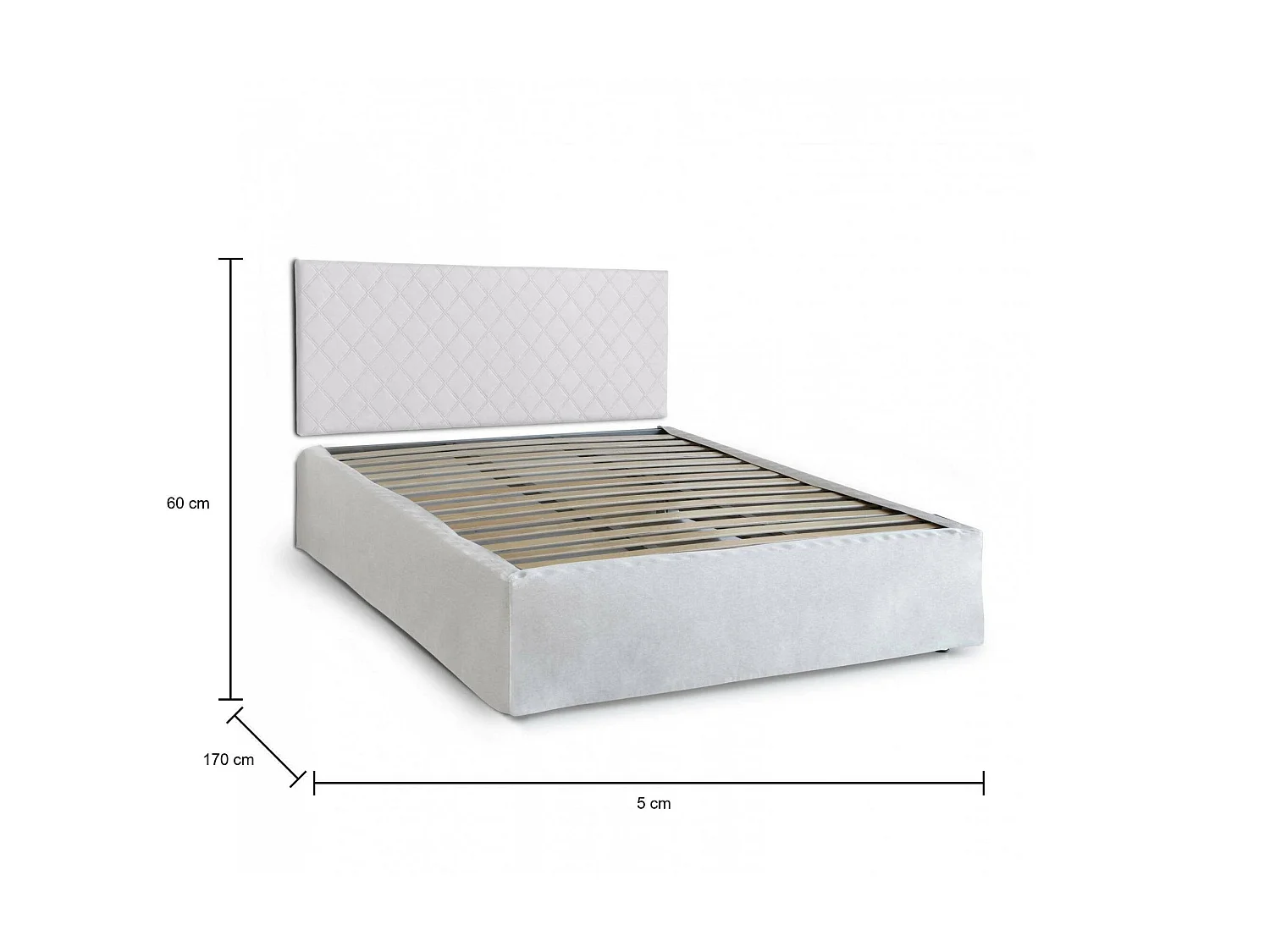 Lit double Dbenass, ensemble tête de lit en éco-cuir avec sommier orthopédique et volant, 100% Made in Italy, adapté pour un matelas de 160x190 cm, Blanc