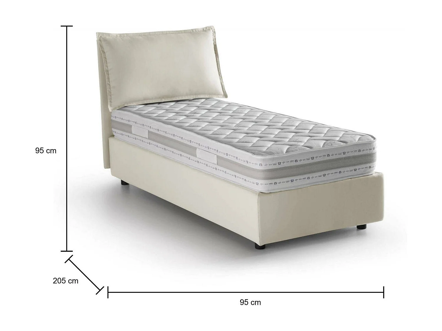 Einzelbett Dmangone, Containerbett mit Stoffbespannung, 100% Made in Italy, Seitliche Ã–ffnung, inklusive Matratze 80x190 cm, Beige