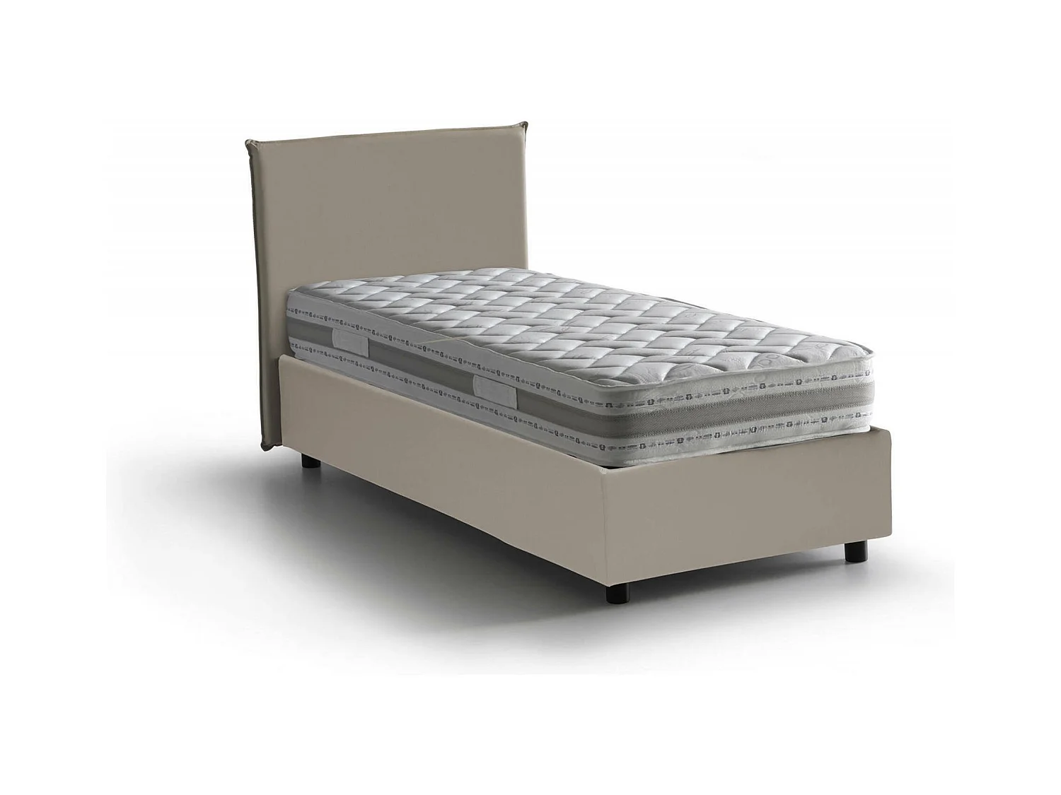 Lit simple Dargill, Lit coffre avec revêtement en éco-cuir, 100% Made in Italy, Ouverture latérale, avec matelas 80x190 cm inclus, Taupe
