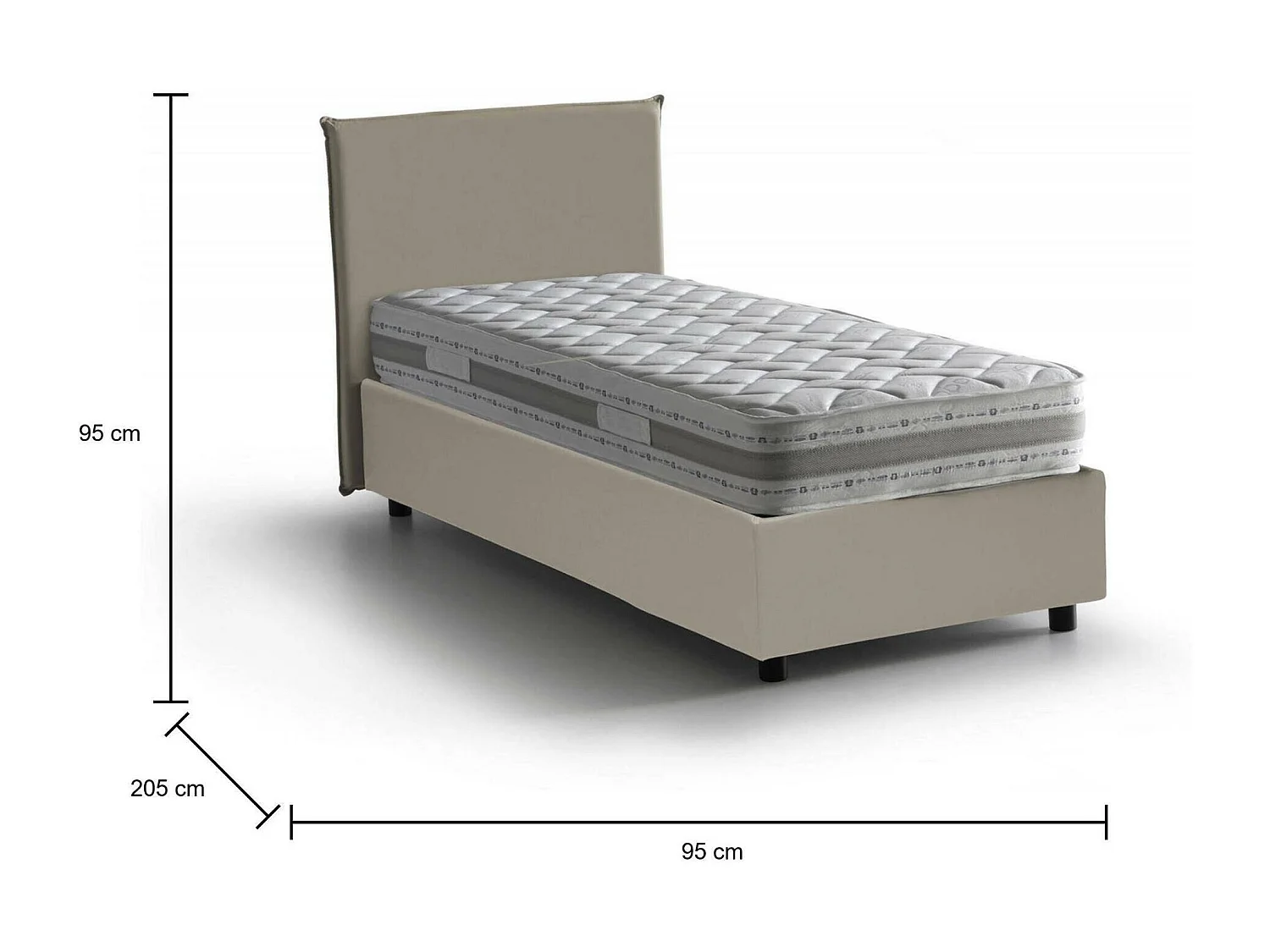 Cama de solteiro Dargill, Cama arrumação com forro de couro ecológico, 100% Fabricado na Itália, Abertura lateral, com colchão 80x190 cm incluído, Taupe