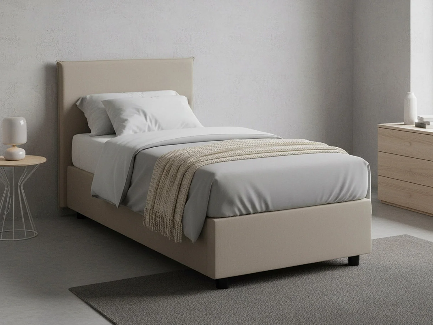 Letto Singolo Adrama, Materasso Incluso Made in Italy, 95x205 cm Grigio Tortora