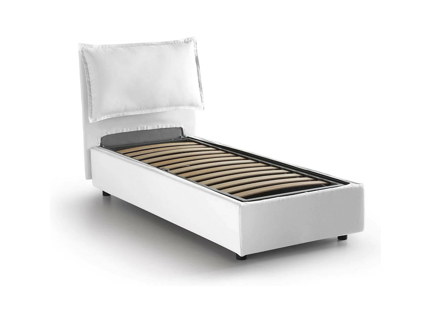 Lit simple Evelyn, Lit coffre avec revêtement en tissu, 100% Made in Italy, Ouverture frontale, adapté pour matelas 90x200 cm, Blanc