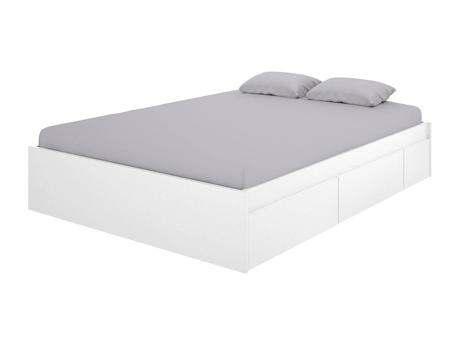 Lit double Dmaresc, Cadre de lit Sommier, Cadre de lit rangement avec 4 tiroirs, 197x160h37 cm, Blanc