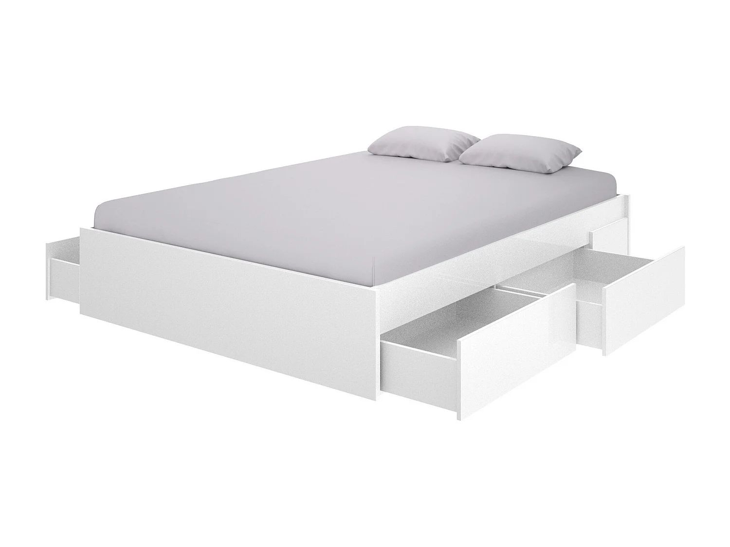 Lit double Dmaresc, Cadre de lit Sommier, Cadre de lit rangement avec 4 tiroirs, 197x160h37 cm, Blanc