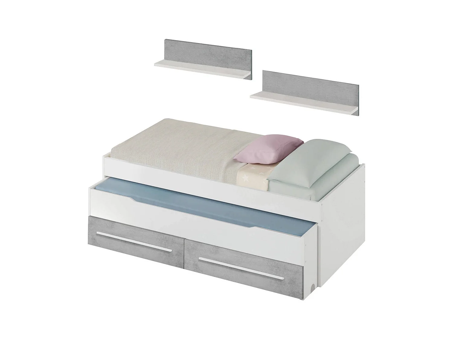 Dmora - Letto per bambini Asi, 199x96h65 cm, Bianco e Cemento