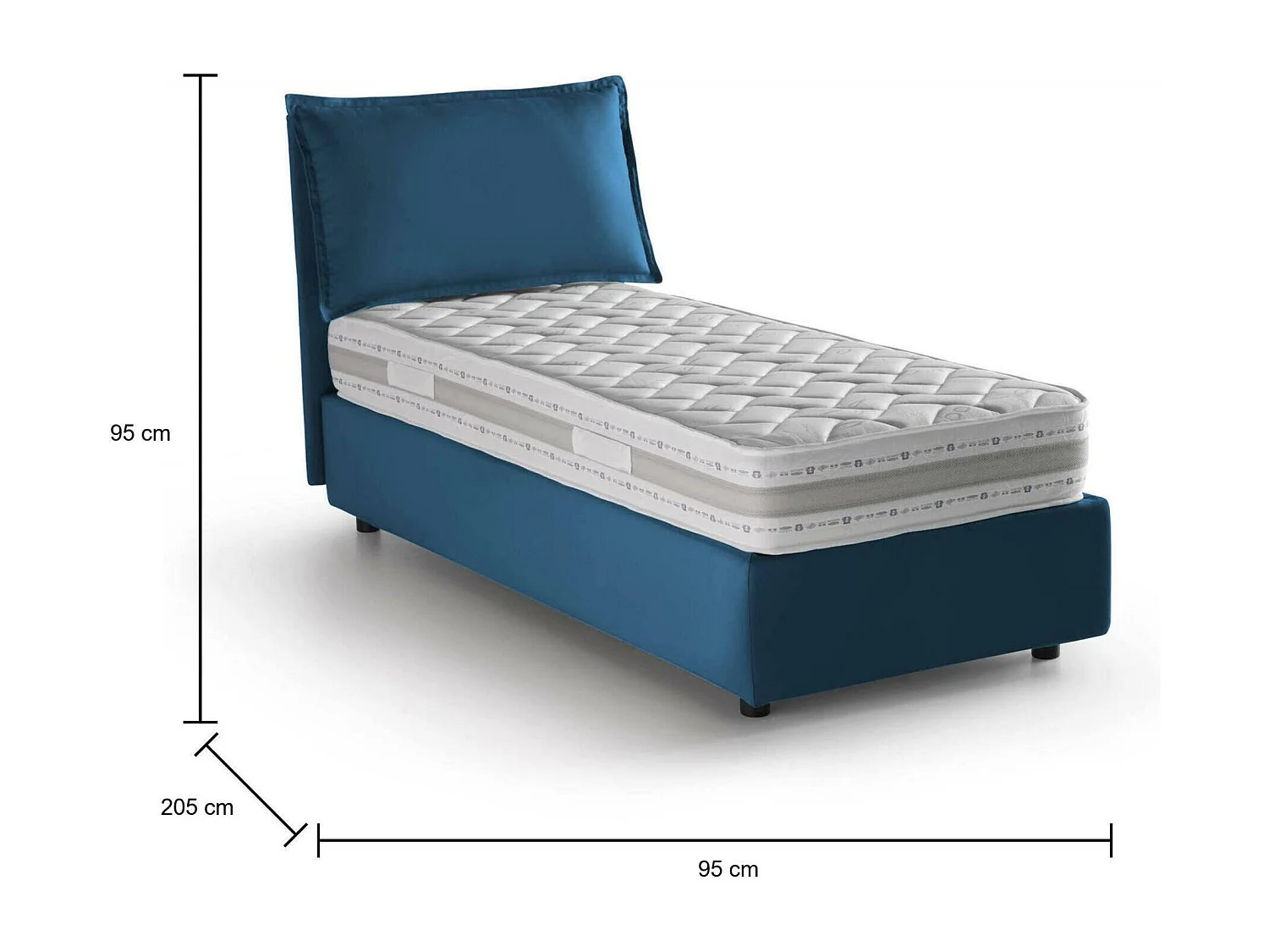 Dmangone eenpersoonsbed, Opbergbed met stoffen bekleding, 100% Made in Italy, Zijopening, inclusief matras van 80x190 cm, Blauw