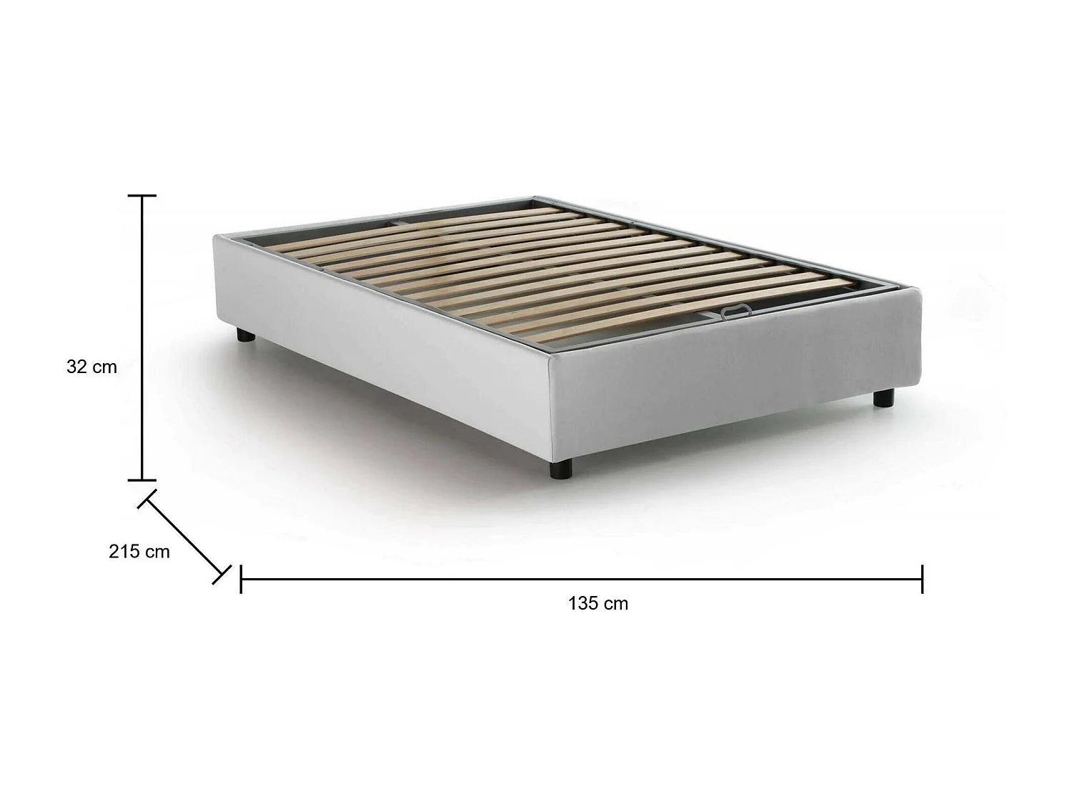 Lit double Daccardi, Lit coffre avec revêtement en tissu, 100% Made in Italy, Ouverture frontale, adapté pour matelas 120x200 cm, Blanc