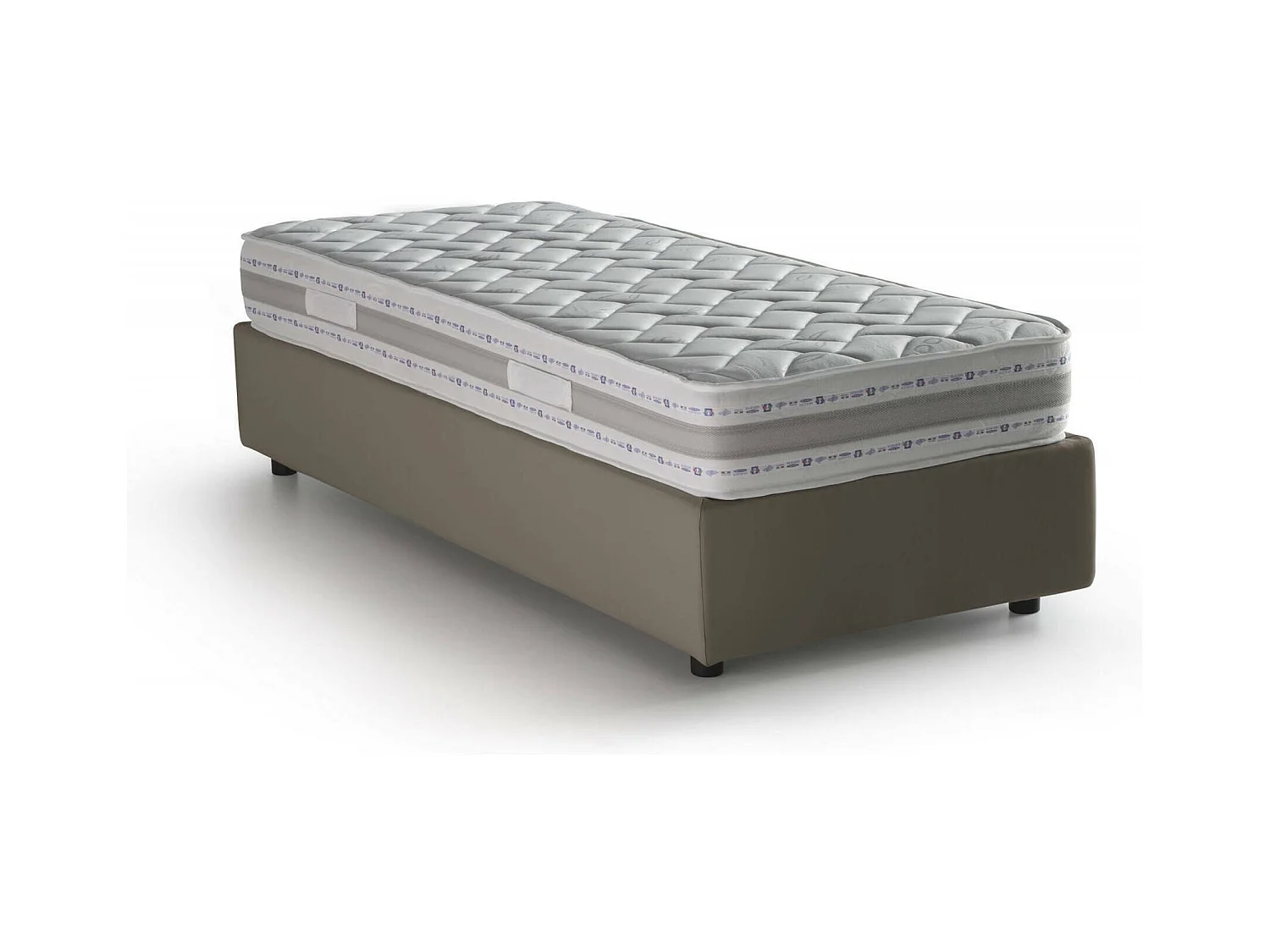 Lit simple Dcinott, Lit coffre avec revêtement en éco-cuir, 100% Made in Italy, Ouverture frontale, avec matelas 80x190 cm inclus, Taupe