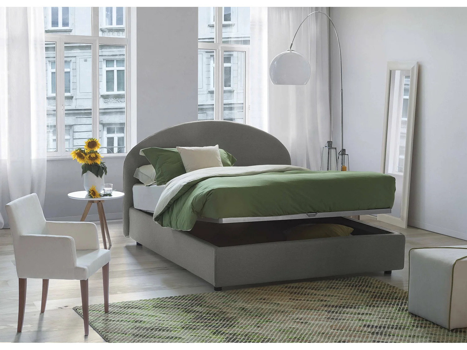 Dbonett tweepersoonsbed, Opbergbed met stoffen bekleding, 100% Made in Italy, Opening aan de voorkant, inclusief matras 160x190 cm, Grijs