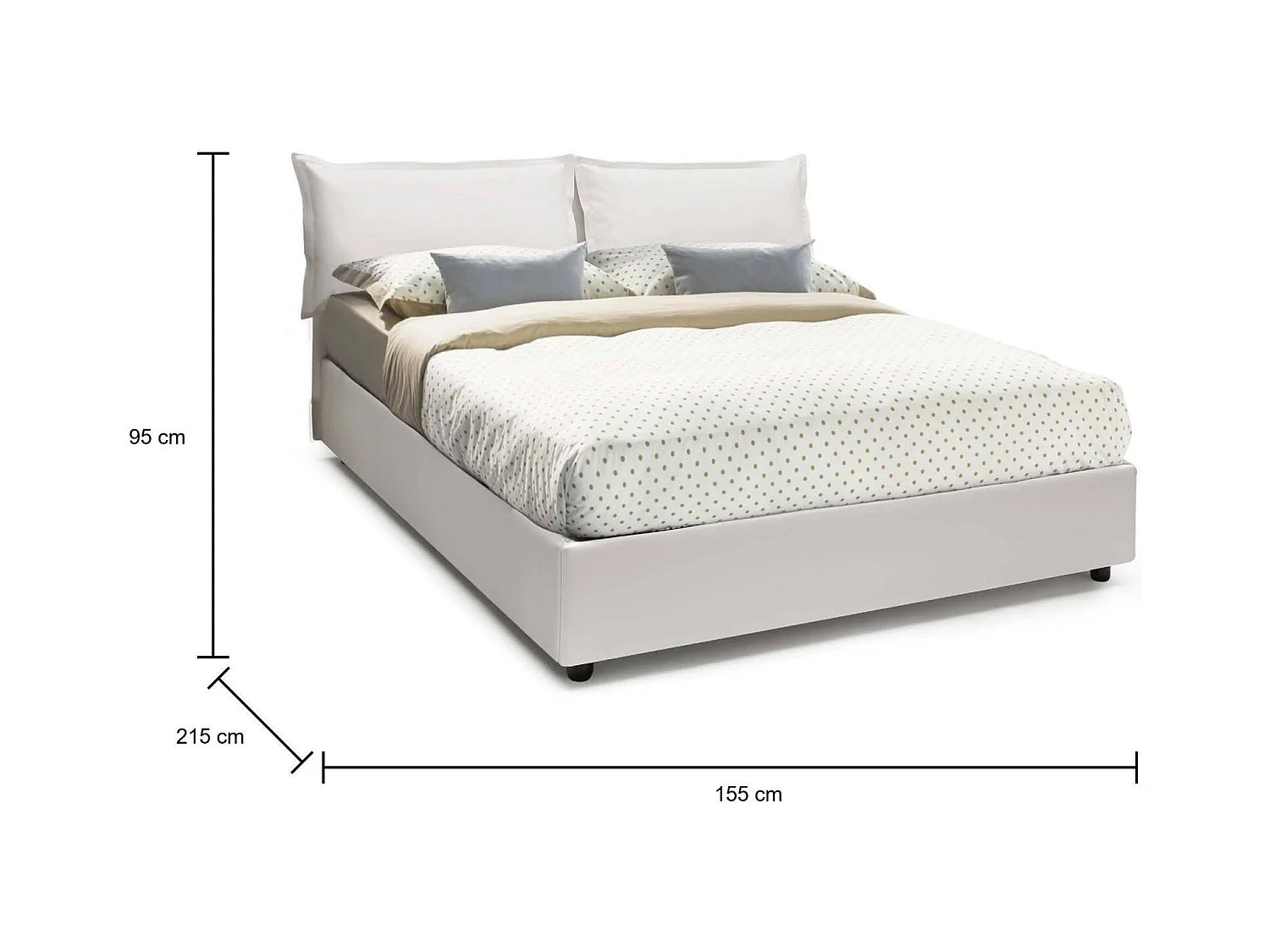 Lit double Dcutrone, Lit coffre avec revêtement en éco-cuir, 100% Made in Italy, Ouverture frontale, avec matelas 140x200 cm inclus, Blanc