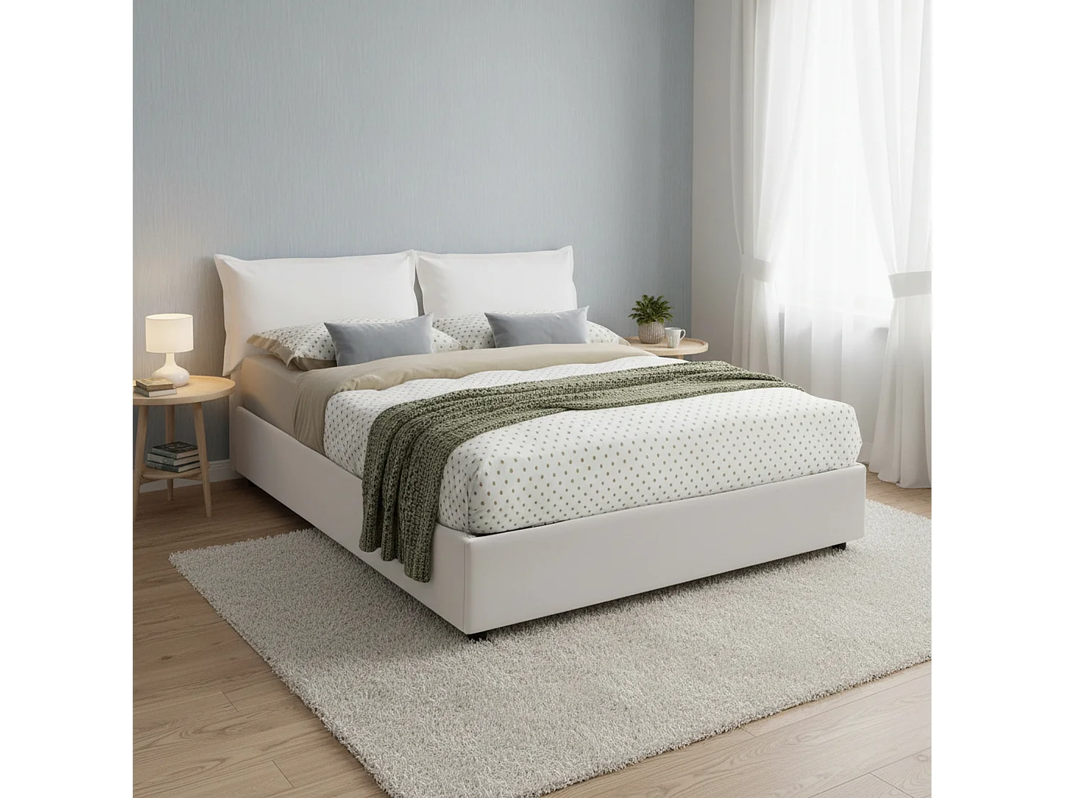 Lit double Dcutrone, Lit coffre avec revêtement en éco-cuir, 100% Made in Italy, Ouverture frontale, avec matelas 140x200 cm inclus, Blanc
